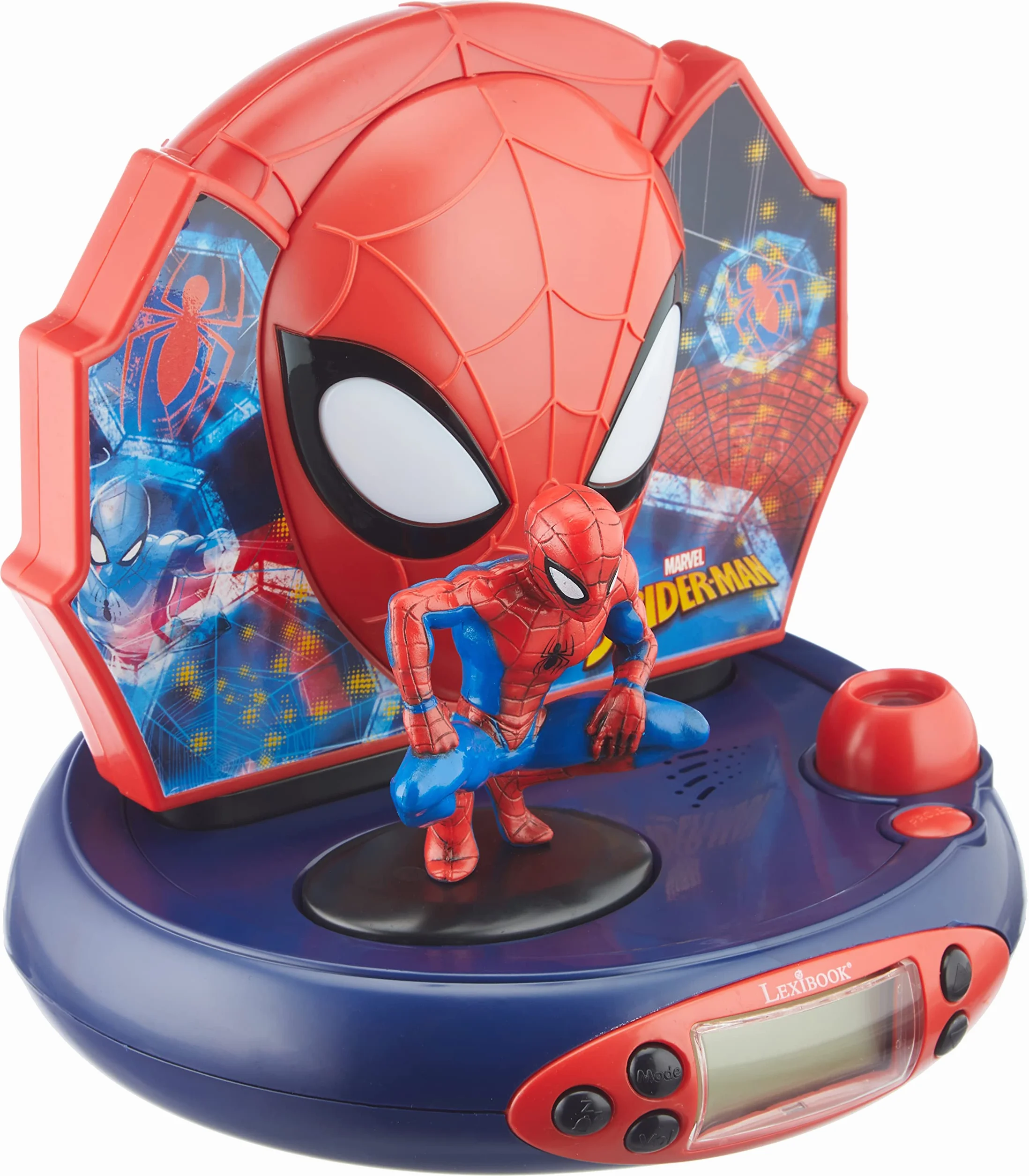 Lexibook, Spider-Man, Sveglia con proiettore per bambini, Luce notturna e proiezione dell'ora sul soffitto, Effetti sonori, Alimentazione a batteria, Rosso, RP500SP