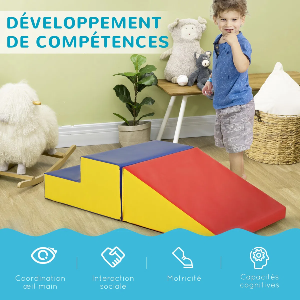 HOMCOM Motricità bambino modulabile, Giocattoli da arrampicata Schiuma Blocchi di costruzione Giocattoli educativi 2 Mattoni giganti in Schiuma per Bambini 12-36 Mesi, Multicolore