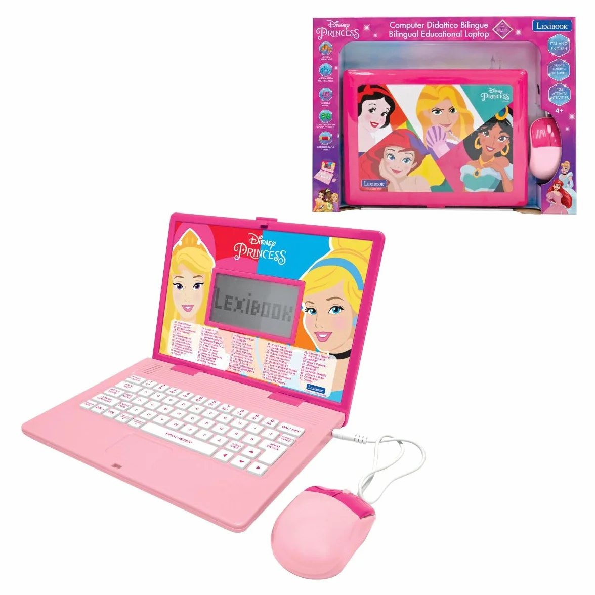 Lexibook, Disney Princess, Laptop Educativo Bilingue con 164 attività (Inglese/Italiano)