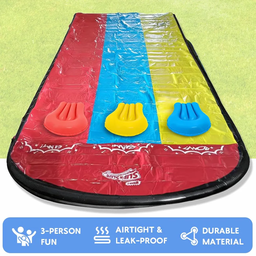 Scivolo d'Acqua Triplo Racer 480x210CM, Scivolo Acquatico Giardino con Irrigatore e 3 Tavole Gonfiabili, per Bambini Adulti