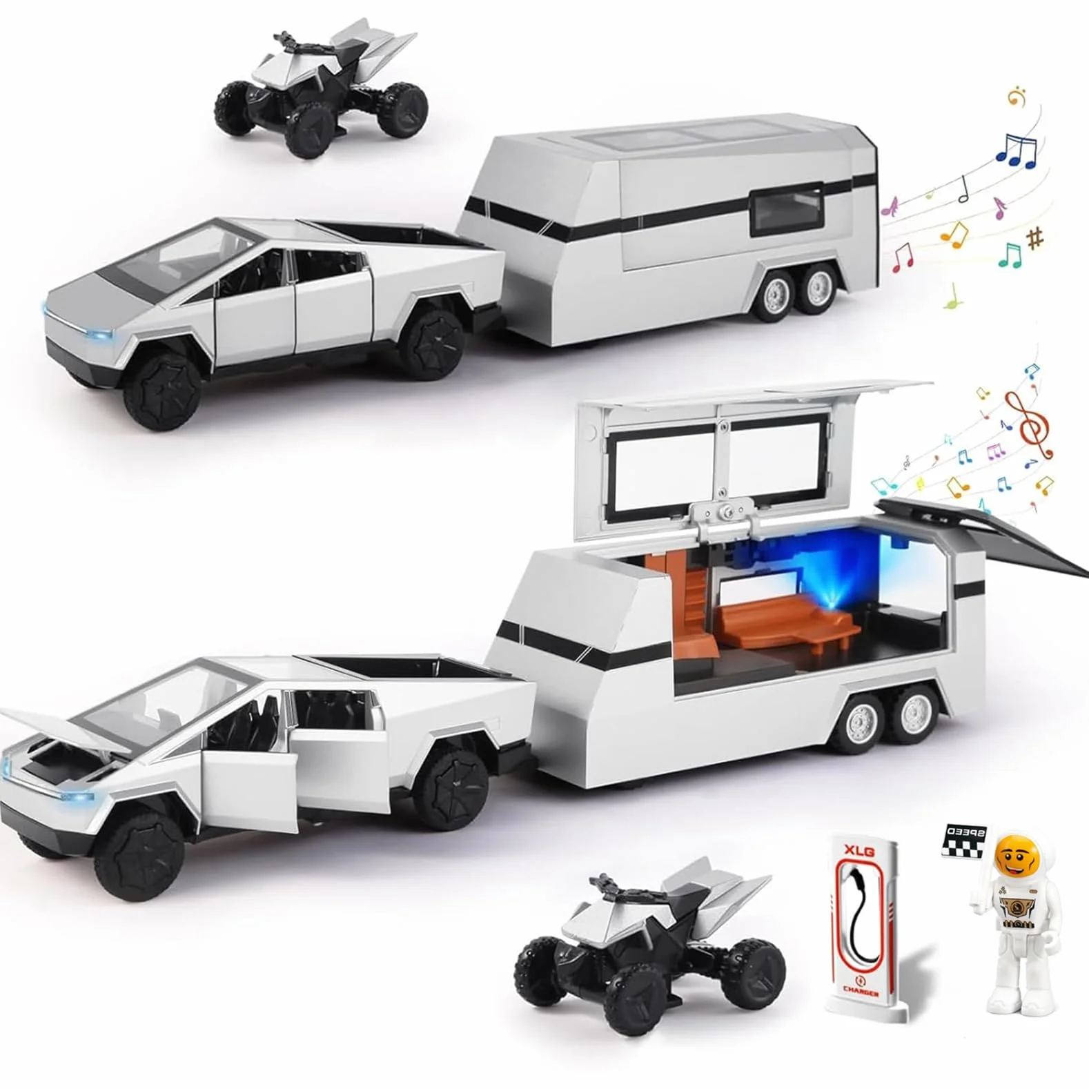 Tesla Truck Modellino 1:24, Macchinina Truck, kit Modello di Camper con Luce e Musica, Funzione Pull-Back, Lega Pressofusa, Ideale per Bambini dai 3 Anni e Collezionisti (Argento)