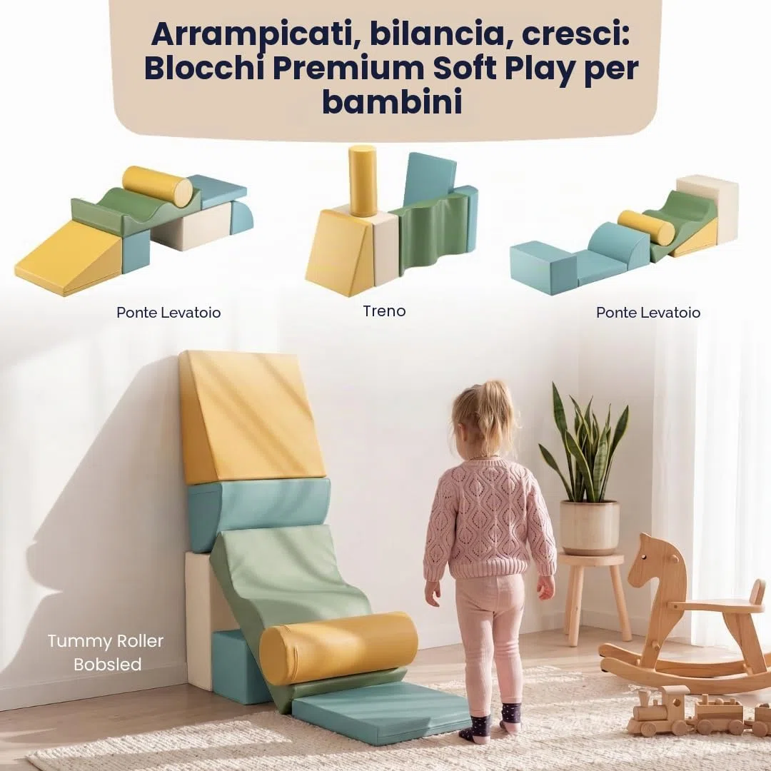 IGLU Soft Play Discoverer 7 XL Cubi Psicomotricità Blocchi per Bambini in Schiuma Set da Gioco 1 anno Montessori 12+ mesi Pastel Sea