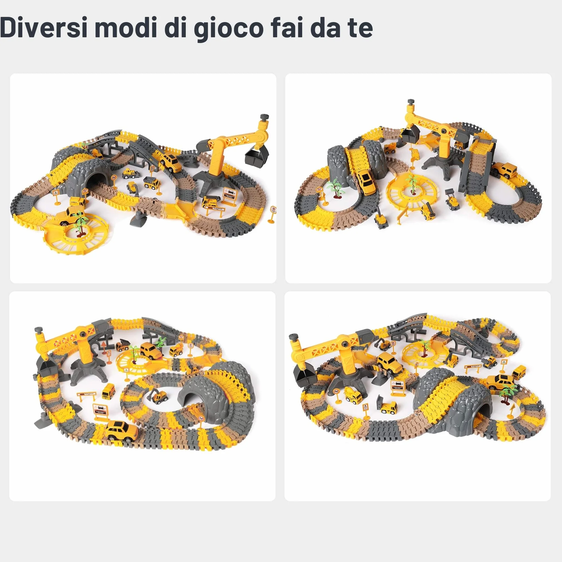 TUMAMA Pista da Corsa Macchinine Elettriche, Trenino Elettrico per Bambini 3 4 5 6 7 8 Anni con 8 Auto, Set di Pista Macchine Treno Moto Giocattolo, Camion Paw Patrol Cars Giochi, Construction Toys