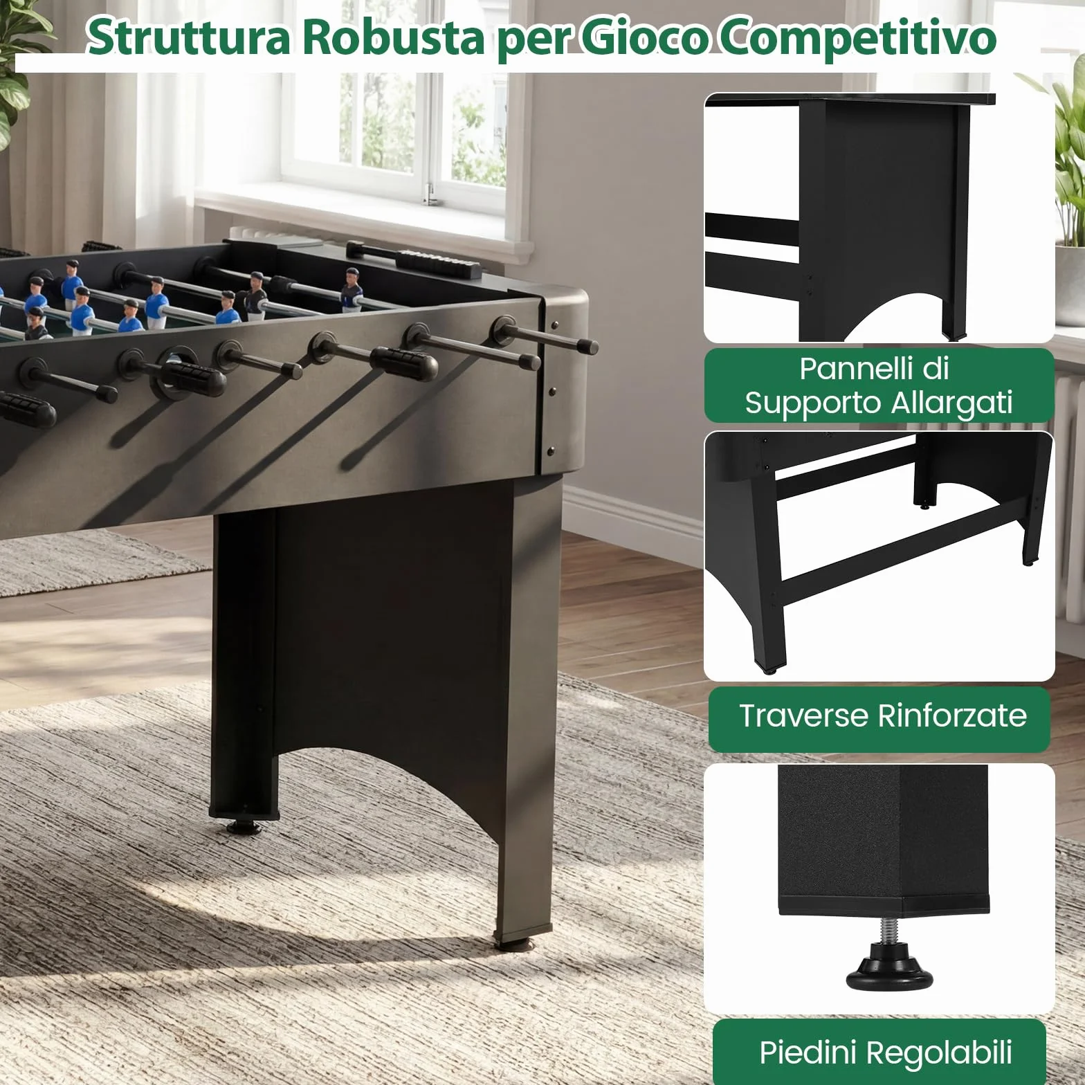 COSYWAY Calcio Balilla, Biliardino con 22 Giocatori, 2 Palline e Contatori, Tavolo da Calcio con 8 Aste per Adulti e Bambini, 119 x 108 x 79 cm