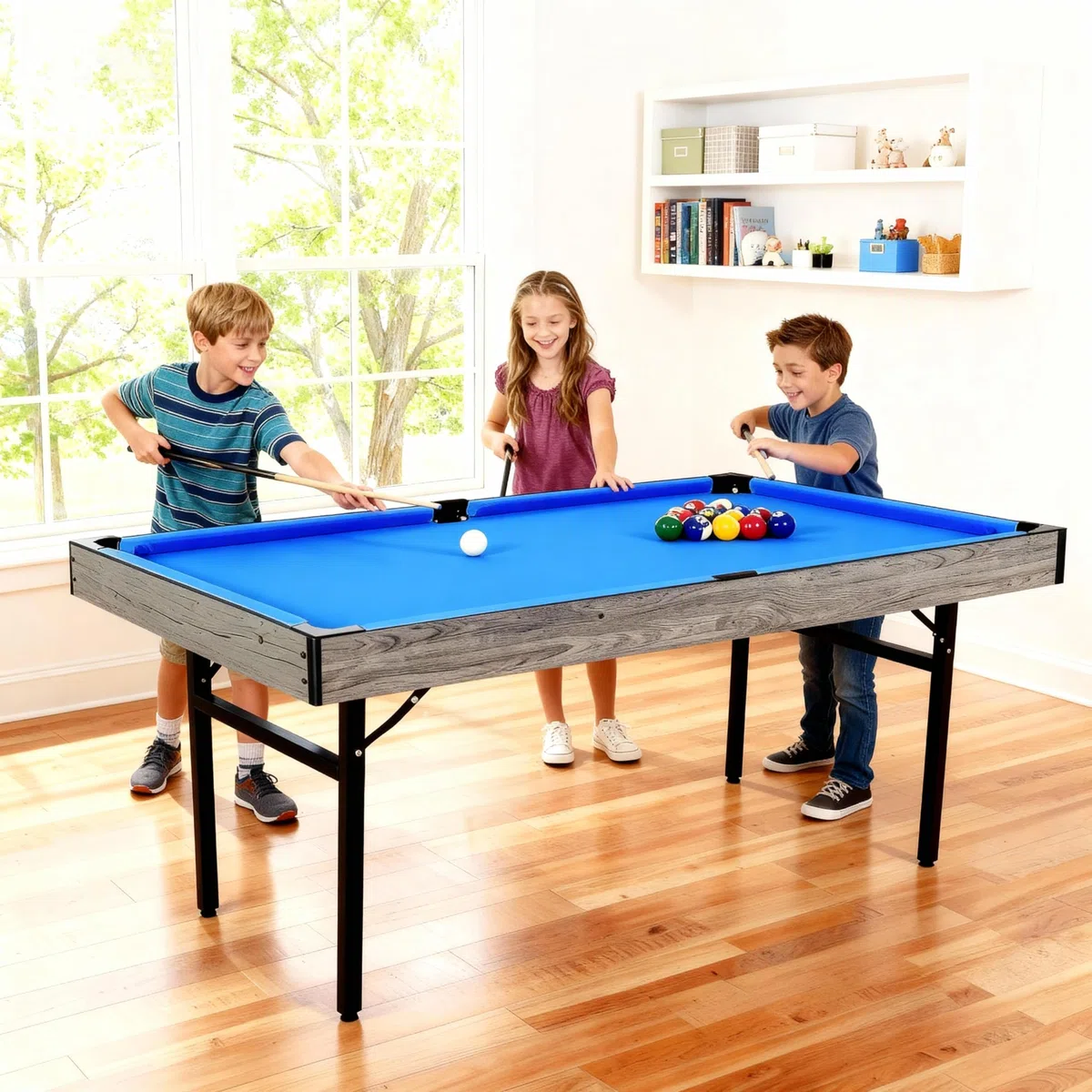 HLC Tavolo da biliardo pieghevole 5 in 1, tavolo da ping-pong, shuffleboard, curling, bowling, gioco da tavolo ad hockey ad aria, si può montare e smontare rapidamente.
