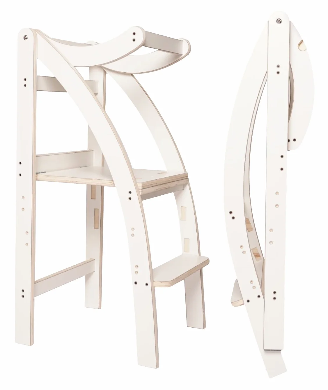 Learning Tower Richiudibile con Blocco per Bambini - Torre Montessori Regolabile su 3 Altezze e Richiudibile - Torre Montessoriana Richiudibile (Bianco, Standard)