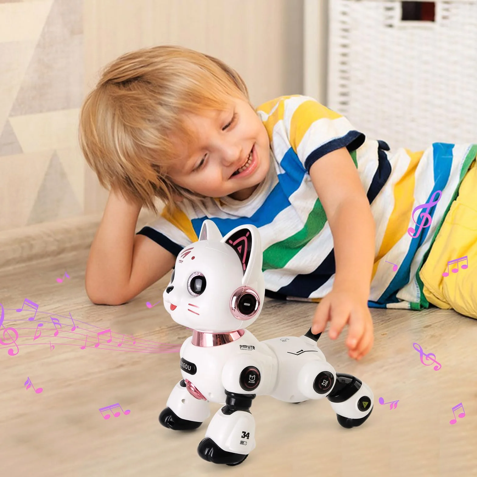 Gatto Robot per Bambini,Robot Gatto Programmabile RC con Luci e Suoni,Giocattolo Robotico Gatto Intelligente,Regalo Educativo per Bambini 8+ Anni
