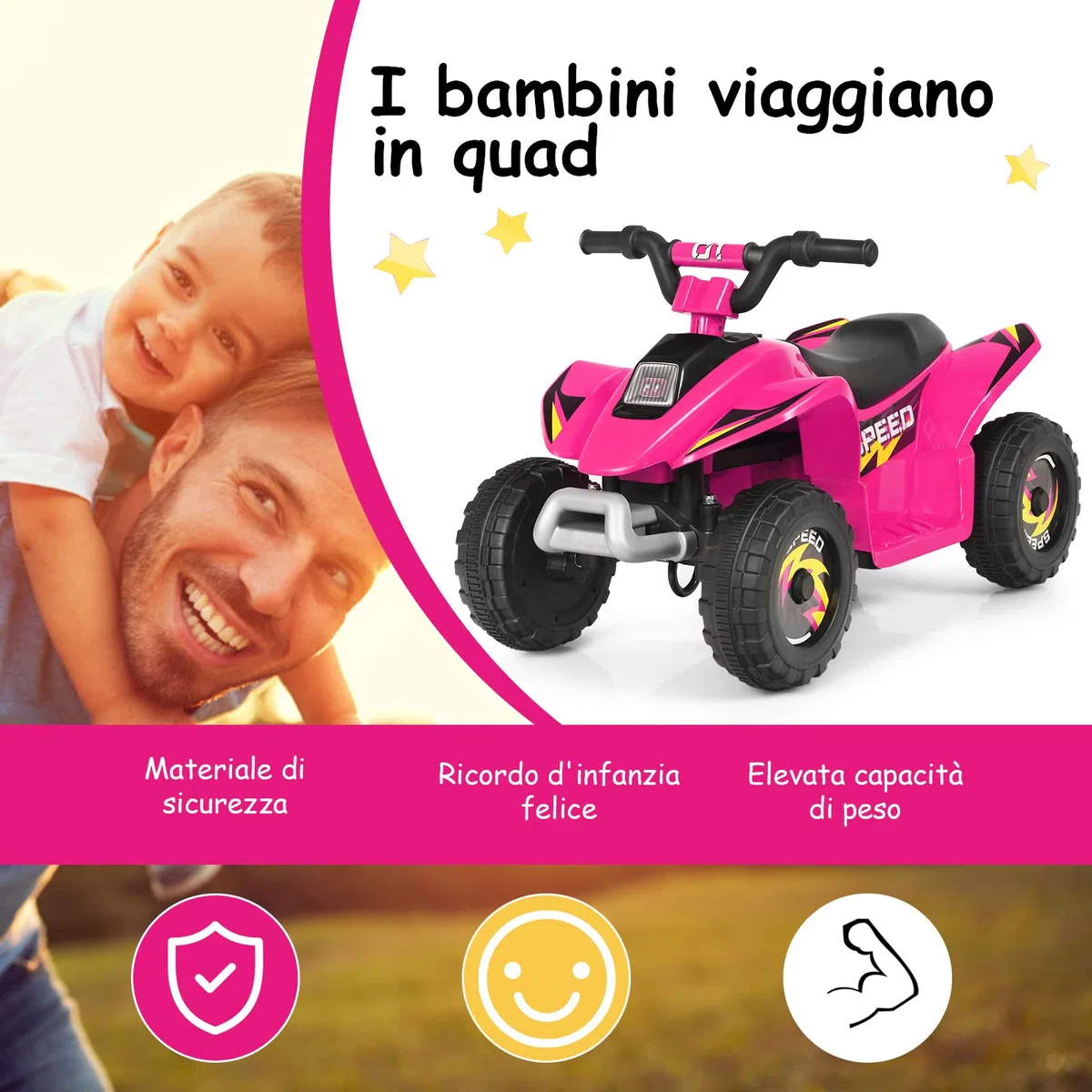GYMAX Quad Elettrico per Bambini 3+ Anni 6V 72x39,5x45,5 cm Rosa