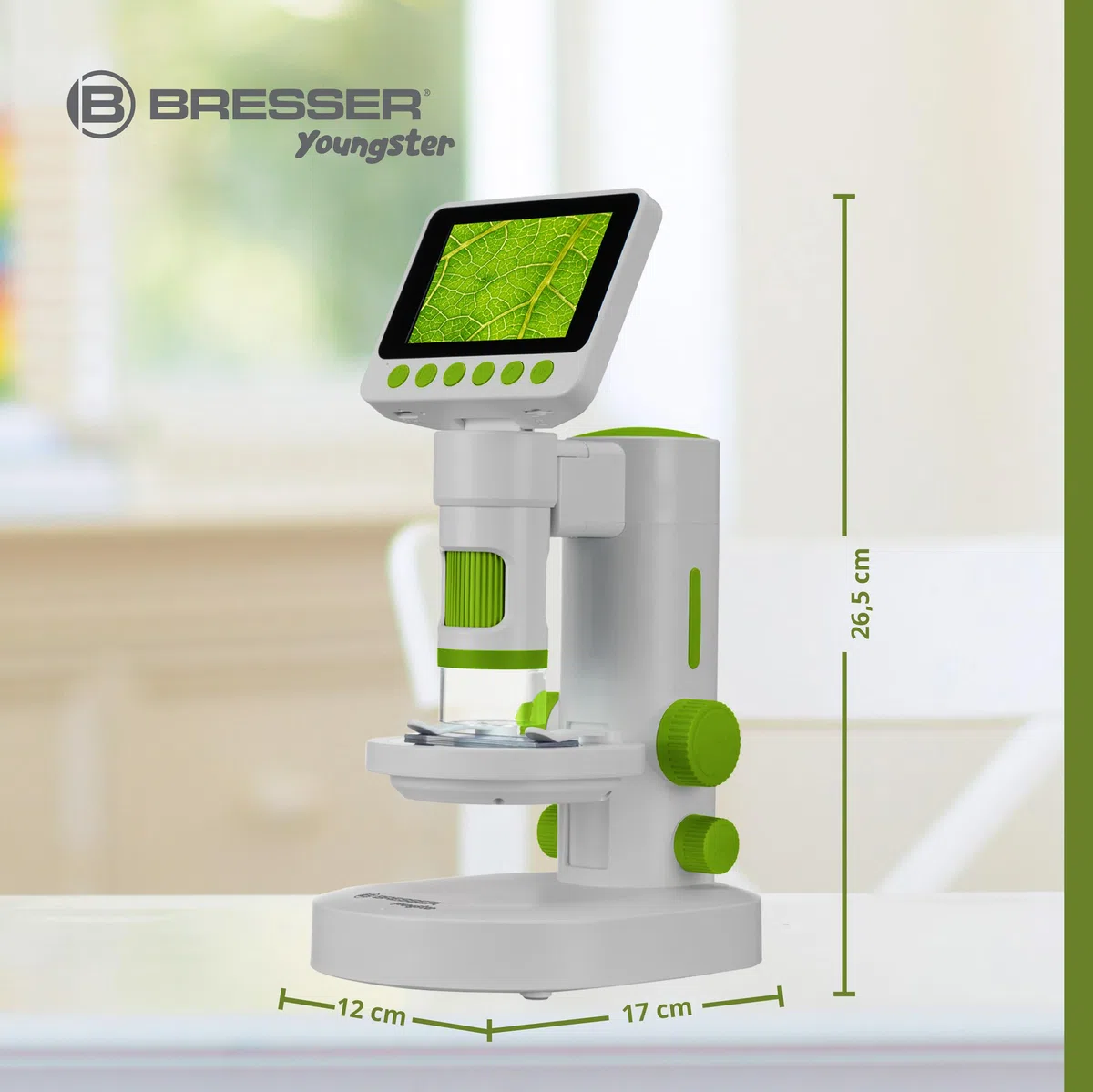 Bresser Youngster Microscopio digitale LCD per bambini, display da 3,5", ingrandimento 11,4x-129,8x, foto 4K, video Full HD, microscopio portatile e da tavolo, batteria