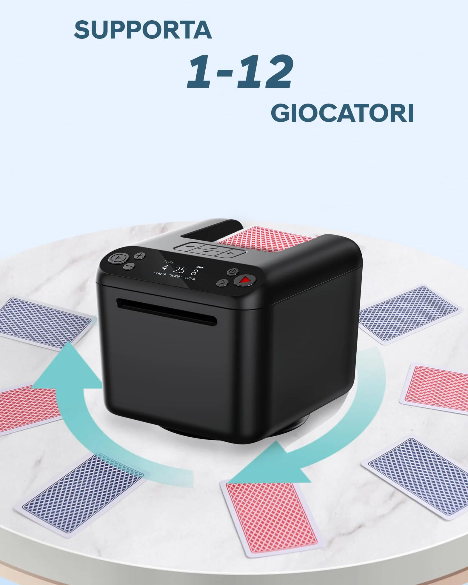 Distributore Automatico di Carte – Rotazione 180°/360° per 1–3 Mazzi, 2–12 Giocatori con 4 Telecomandi | modalità di Gioco Integrate, Ricaricabile & Silenzioso per Poker, Blackjack, Texas Holdem, Uno