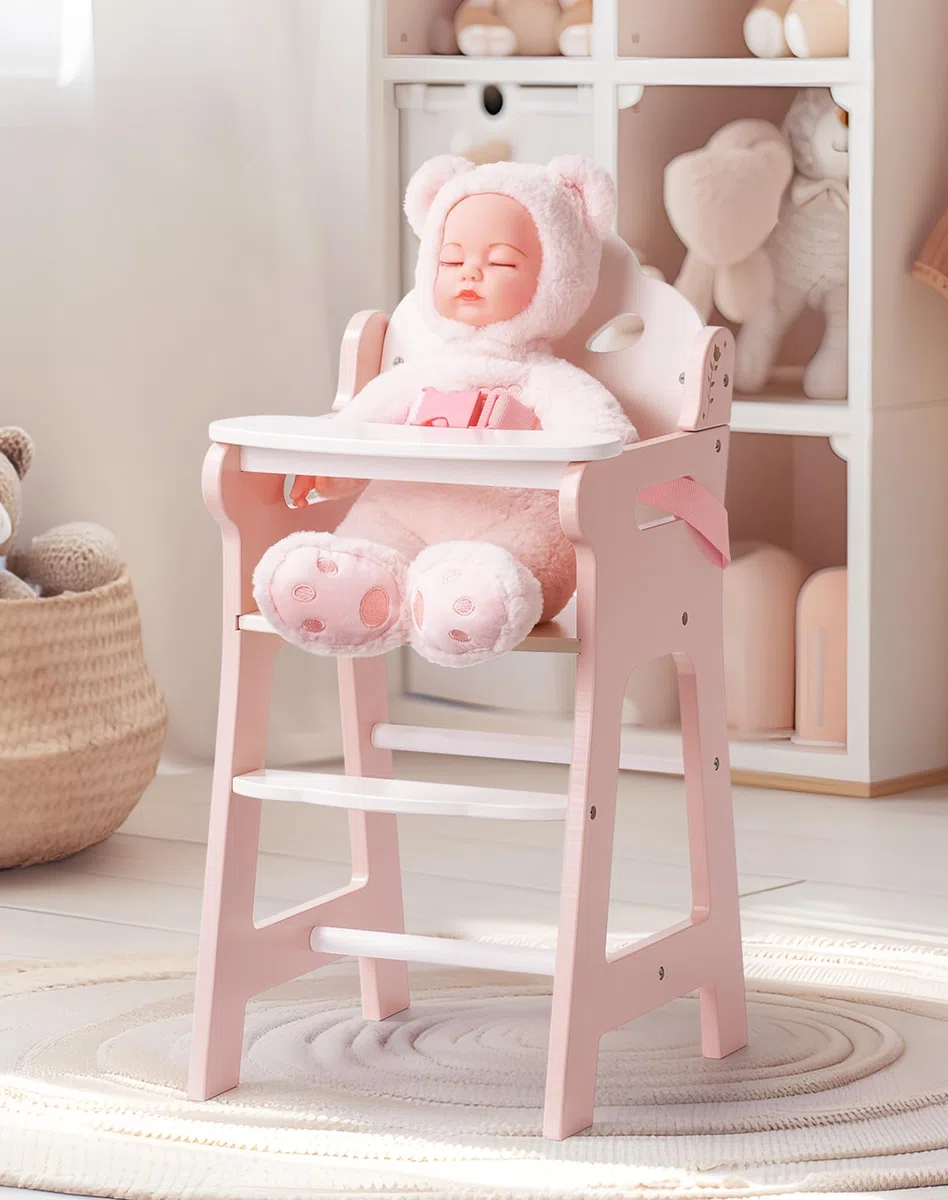 ROBUD Seggiolone per Bambini con Cintura di Sicurezza Regolabile, Tavolo e Poggiapiedi per Bambole fino a 18", Giocattolo dai 3+ Anni Rosa
