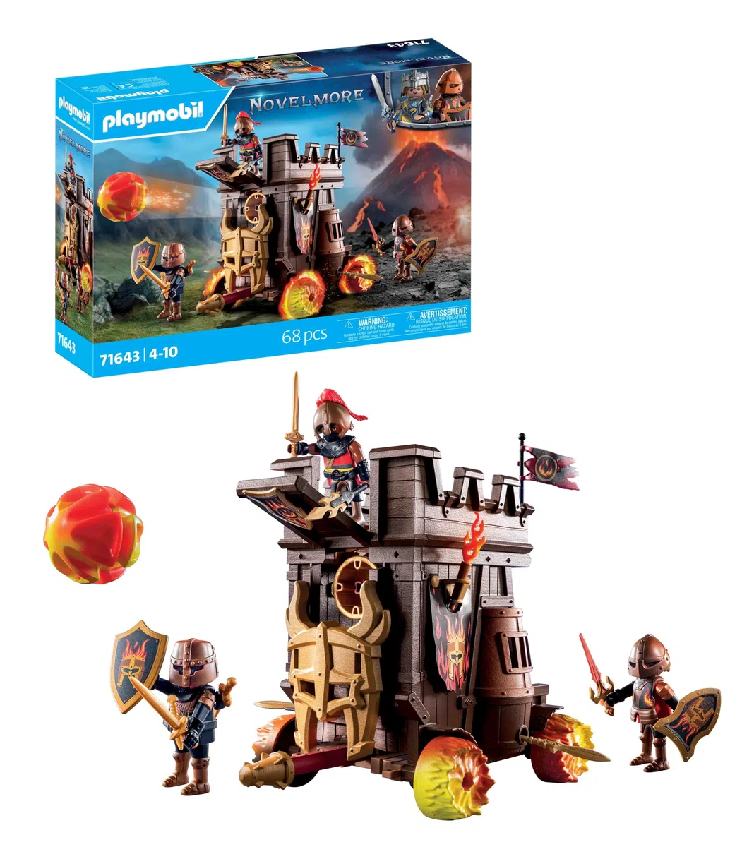 PLAYMOBIL Novelmore 71643 Carro d'assalto con cannone, con tre cavalieri Guerrieri di Burnham e vari accessori per battaglie emozionanti, giocattolo per bambini dai 4 anni in su