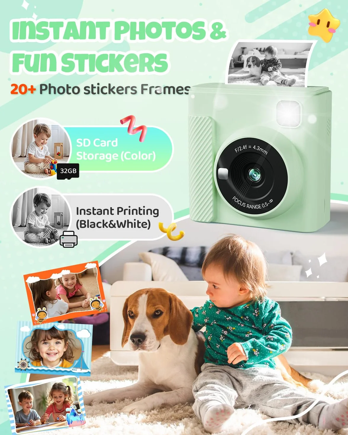 TIATUA Macchina Fotografica Bambini Istantanea 2.4 Pollici 1080P Fotocamera Digitale con 32GB Scheda
