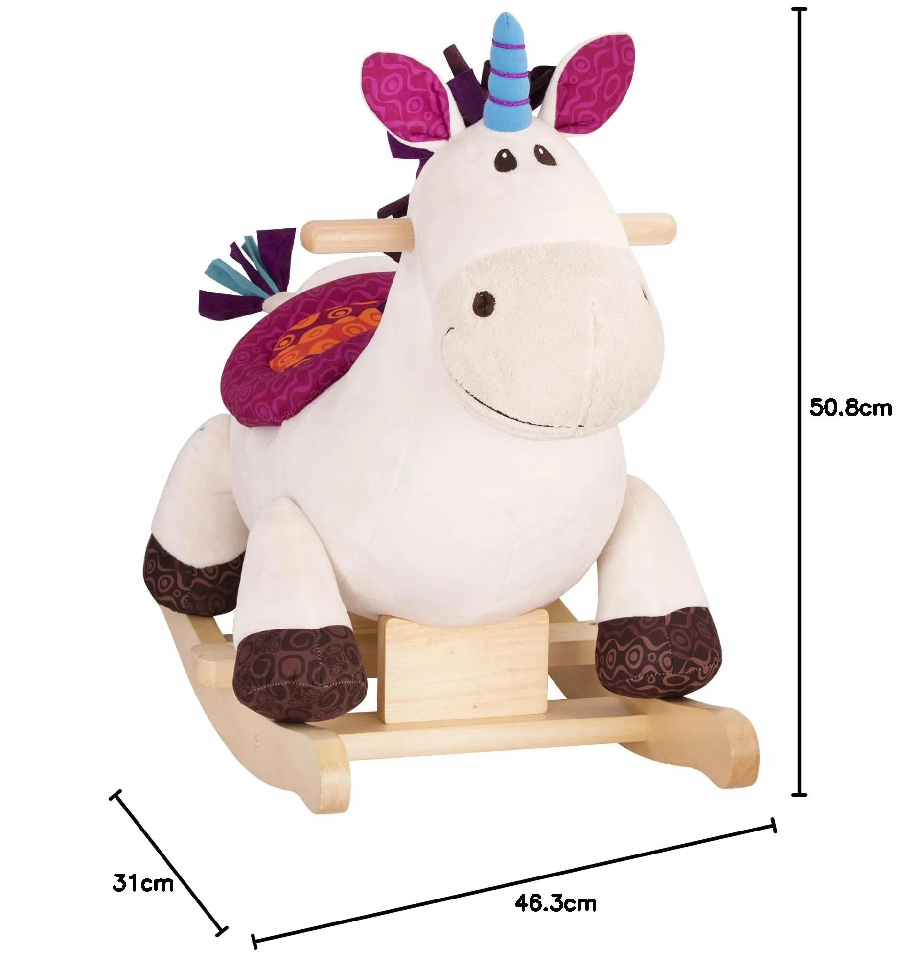 B. toys - Rodeo Rocker - Dilly-Dally - Unicorno Rocker - Unicorno a dondolo - Cavalcabile in legno - Giocattolo classico per bambini e ragazzi - 18 mesi +