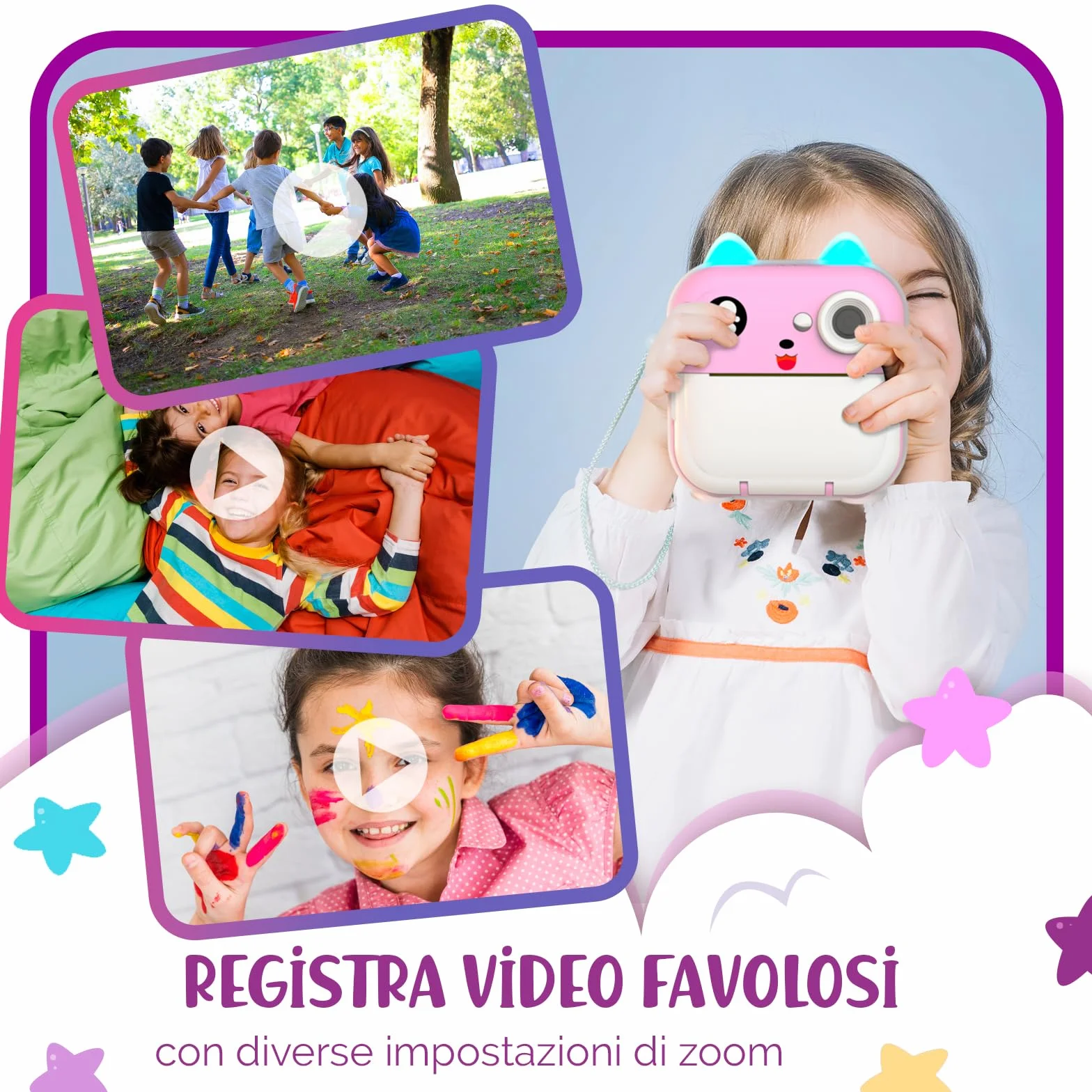 Macchina Fotografica Bambini Istantanea – Doppio Obiettivo 48MP, Video 1080P, Stampa Termica con 4 Rotoli di Carta – App Bluetooth, Scheda da 32GB – Regalo per Bambine & Bambini 3-12 Anni (Rosa)