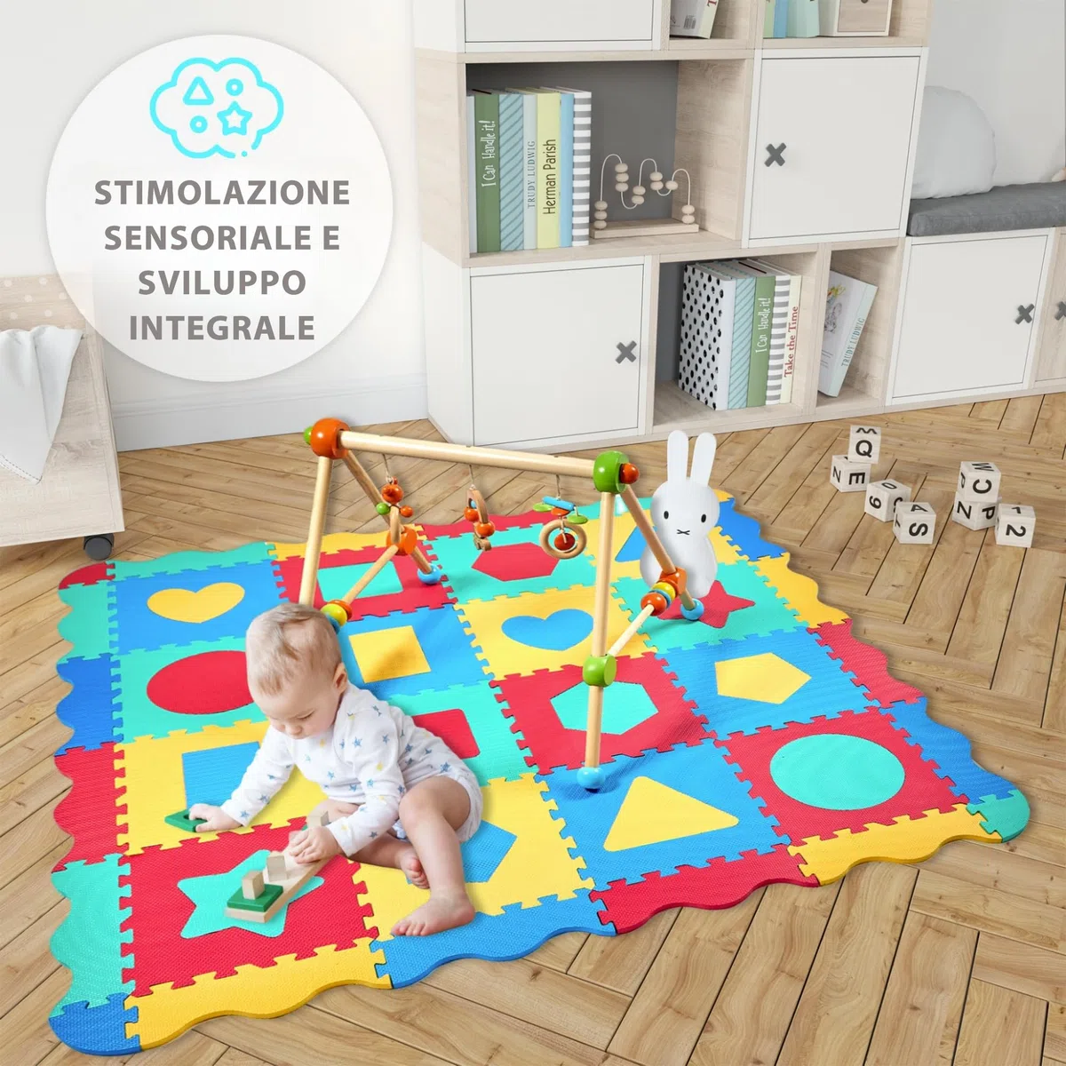 Tappeto Puzzle Bambini Schiuma EVA 140x140 cm con 36 Pezzi Antiscivolo