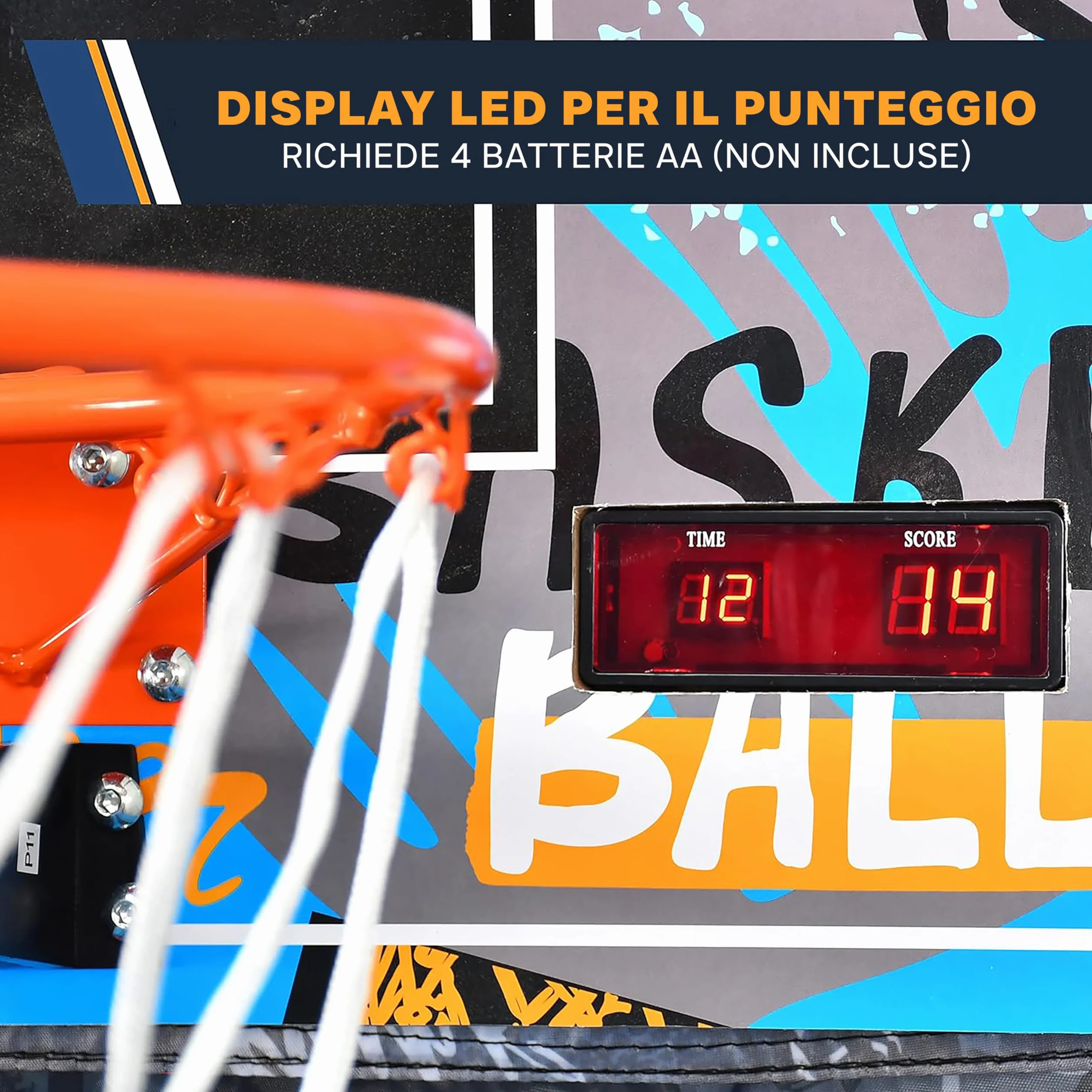 SereneLife Canestro Basket Esterno e Interno, Canestro da Basket Singolo Tiro con Opzione Audio, Grande Segnapunti LED, Blu