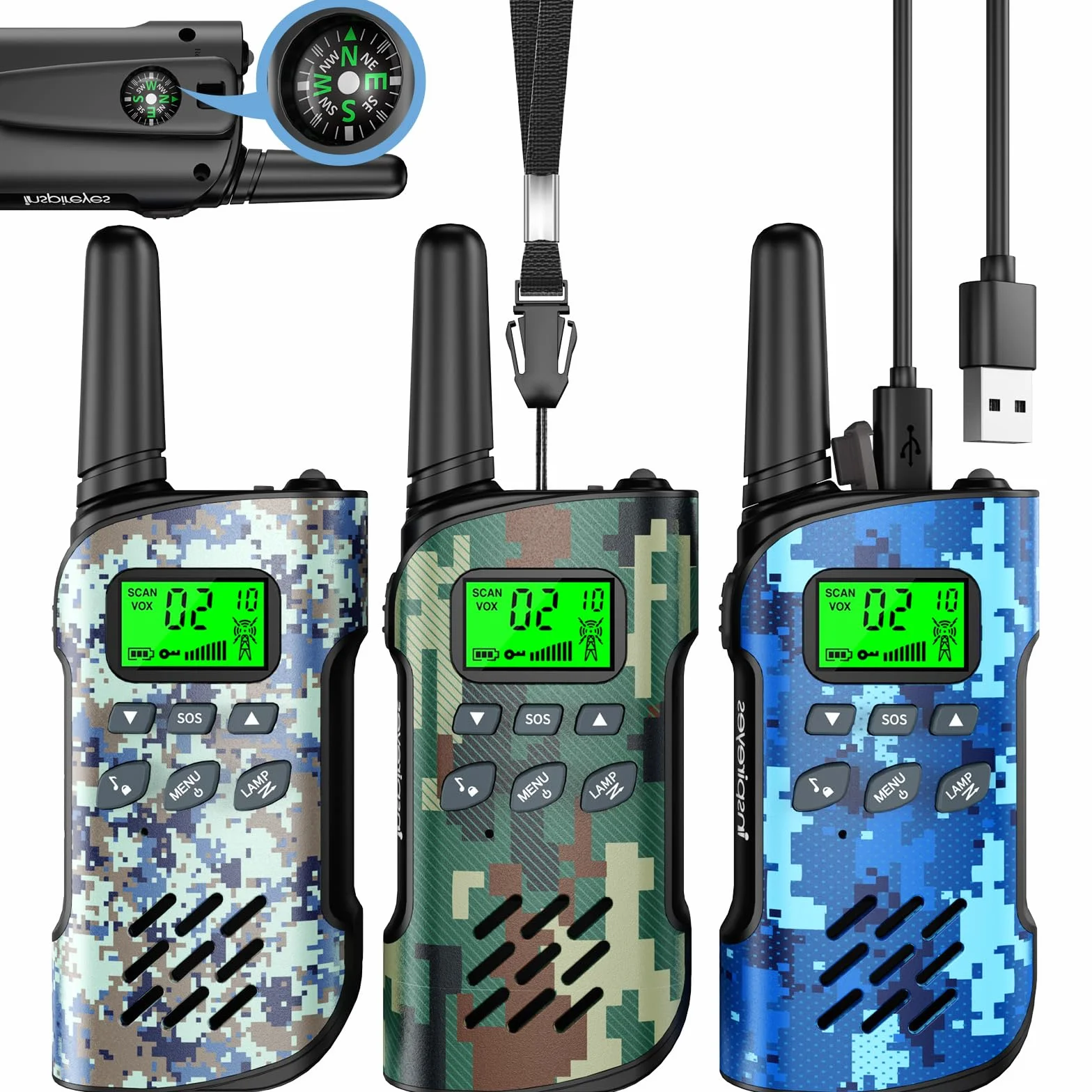 Inspireyes Walkie-Talkie Bambini Ricaricabili 48 Ore 3 Chilometri Regalo Compleanno Ragazzi Ragazze 3-12 Anni