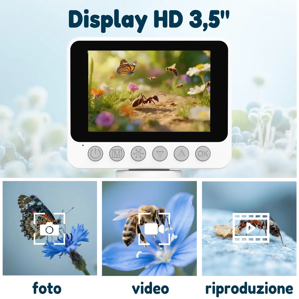Microscopio 3 in 1 per Bambini, Microscopio Portatile Multifunzionale per Piccoli Esploratori, Ingrandimento 100X–1000X, con Scheda SD da 32 GB, Il Regalo Perfetto per Scoprire il Mondo Invisibile