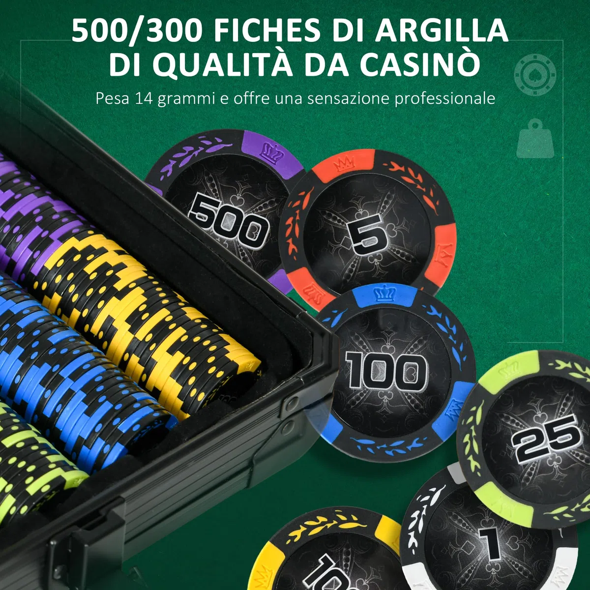 SPORTNOW Set Poker Completo 500 Fiches 2 Mazzi Carte 5 Dadi Valigetta Alluminio ABS Nero