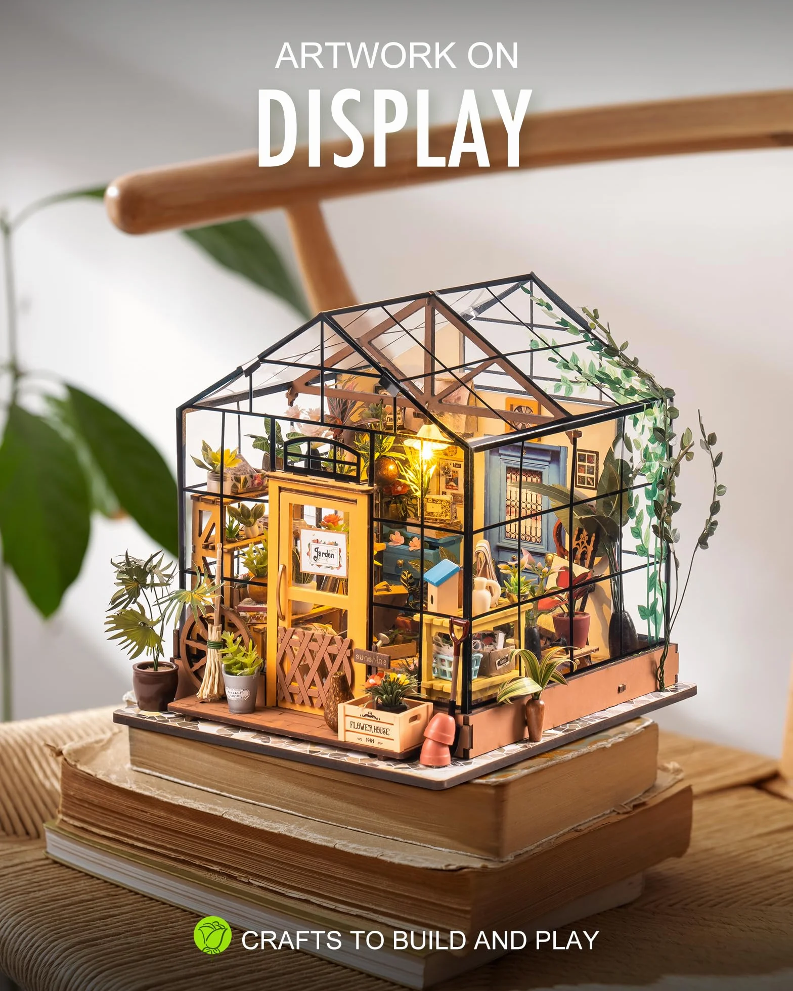 Rolife Casa di Bambole in Legno Casa in Miniatura Kit con LED Creativo Compleanno Regali di Natale Per Adulti-Cathy's Flower House