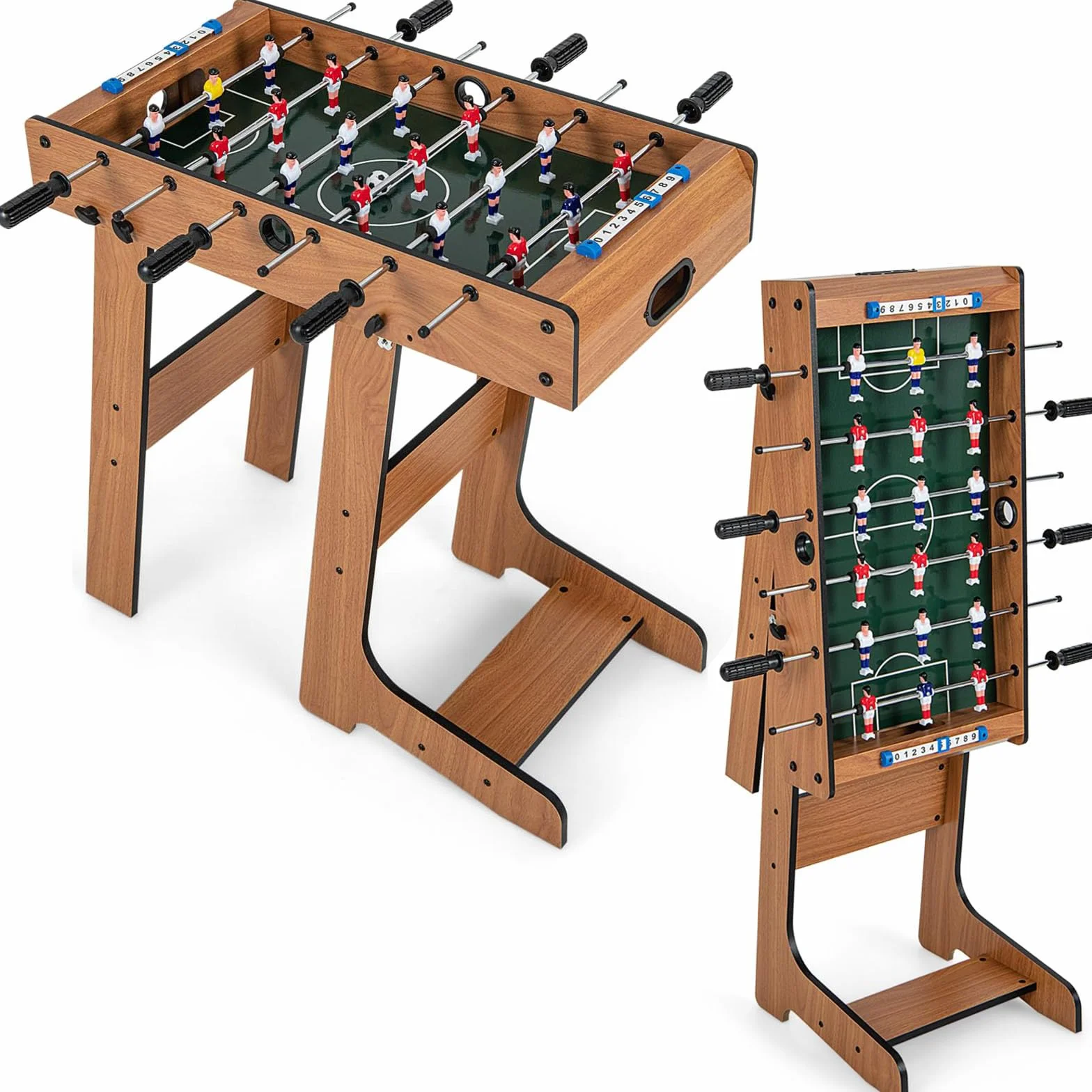 RELAX4LIFE Calcio Balilla Pieghevole in Legno per Bambini e Adulti, 6 Aste, 18 Giocatori, 2 Palline e Segnapunti, Biliardino da Casa Salvaspazio con Maniglie Antiscivolo, 69 x 60 x 71 cm, XC924846IT