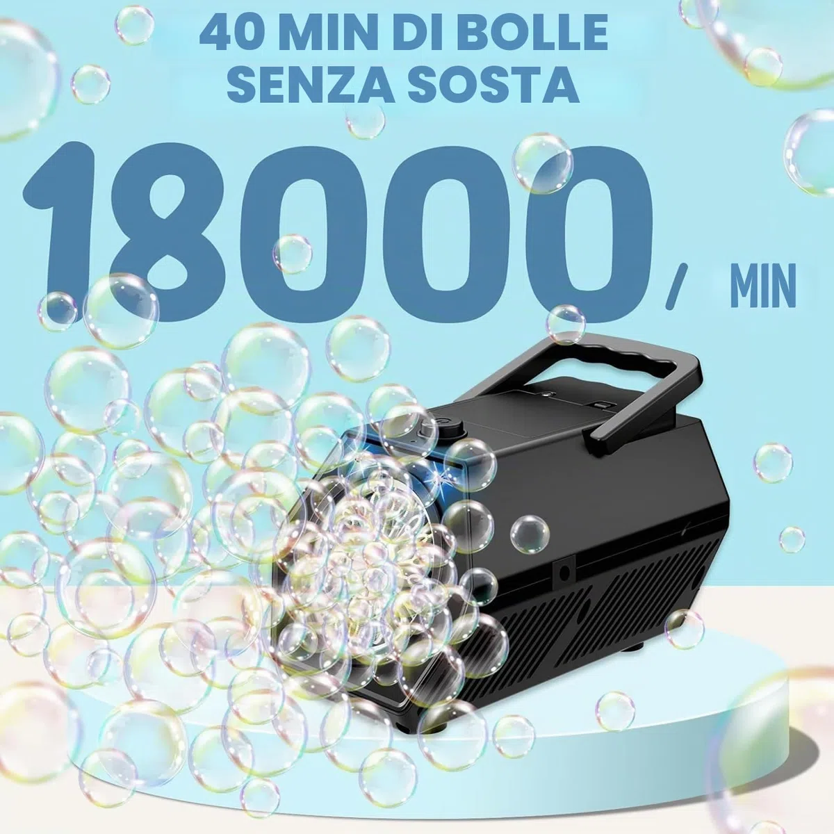Macchina Bolle di Sapone, Spara Bolle di Sapone Automatico, 18000+ Bolle al Minuto, 2 Velocità, Giochi da Esterno per Bambini, Gadget Compleanno Bambin Matrimonio (Nero)