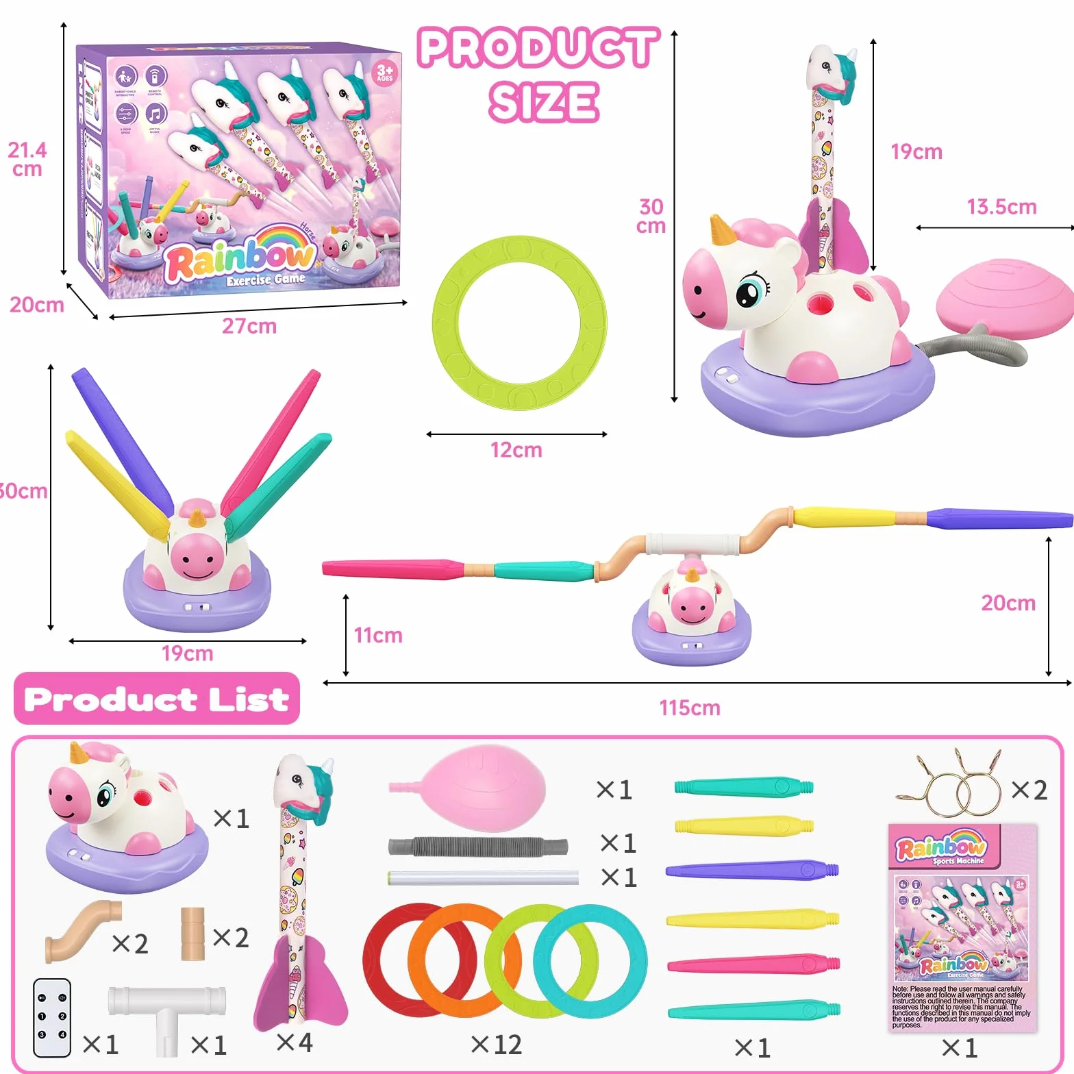 Aliex Unicorno Bambina Regalo 3 4 5 6 7 8 9 Anni | 3 in 1 Giochi da Esterno per Bambini – Salta con Musica, Razzo Spaziale Giocattolo e Gioco Lancio Anelli - Giochi da Giardino e Interno