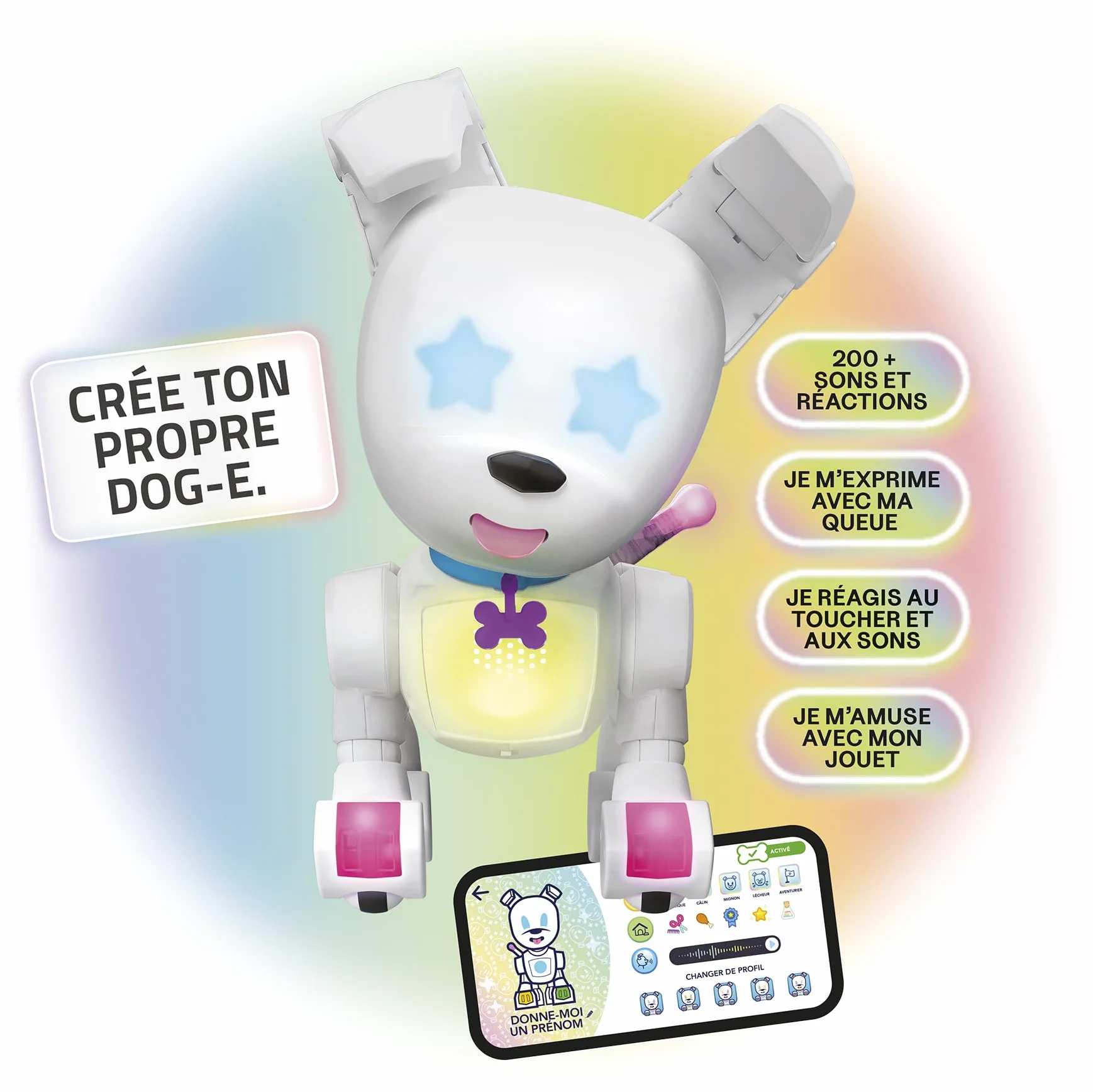 Lansay - DOG-E - Robot per cani interattivo per bambini dai 6 anni - Personalizzabile tramite applicazione - Reazioni sonore e visive come un vero cane - Giocattolo educativo e divertente