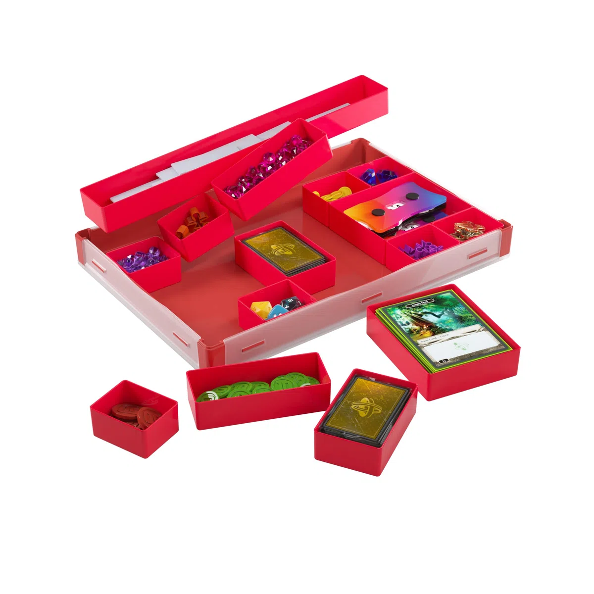 Gamegenic Token Silo XL Convertible - Soluzione versatile per accessori da gioco da tavolo, 15 vassoi rimovibili in 5 diverse dimensioni, scatola per gettoni impilabile, colore rosso, realizzato