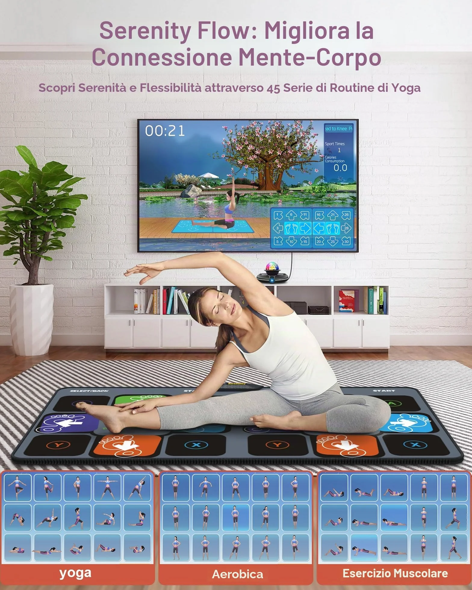 Tappetino da Ballo per Bambini per TV con Telecamera, Tappetino da Gioco Antiscivolo per Interni con 2 Controller Wireless e Palla da Discoteca Colorata, Regalo per Ragazzi, Ragazze, Adulti