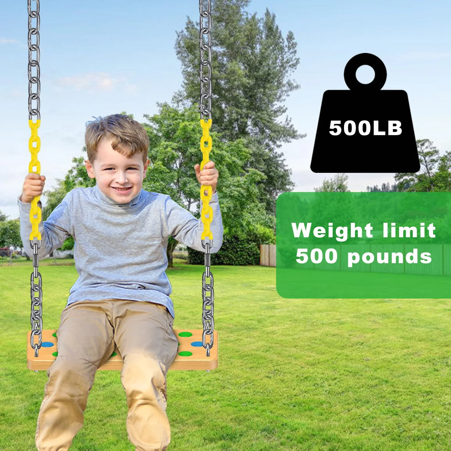 SELEWARE Sedile per altalena in legno per bambini e adulti, sedile piatto antiscivolo di ricambio con catena, set di altalene per parco giochi, accessori per altalena da giardino all'aperto