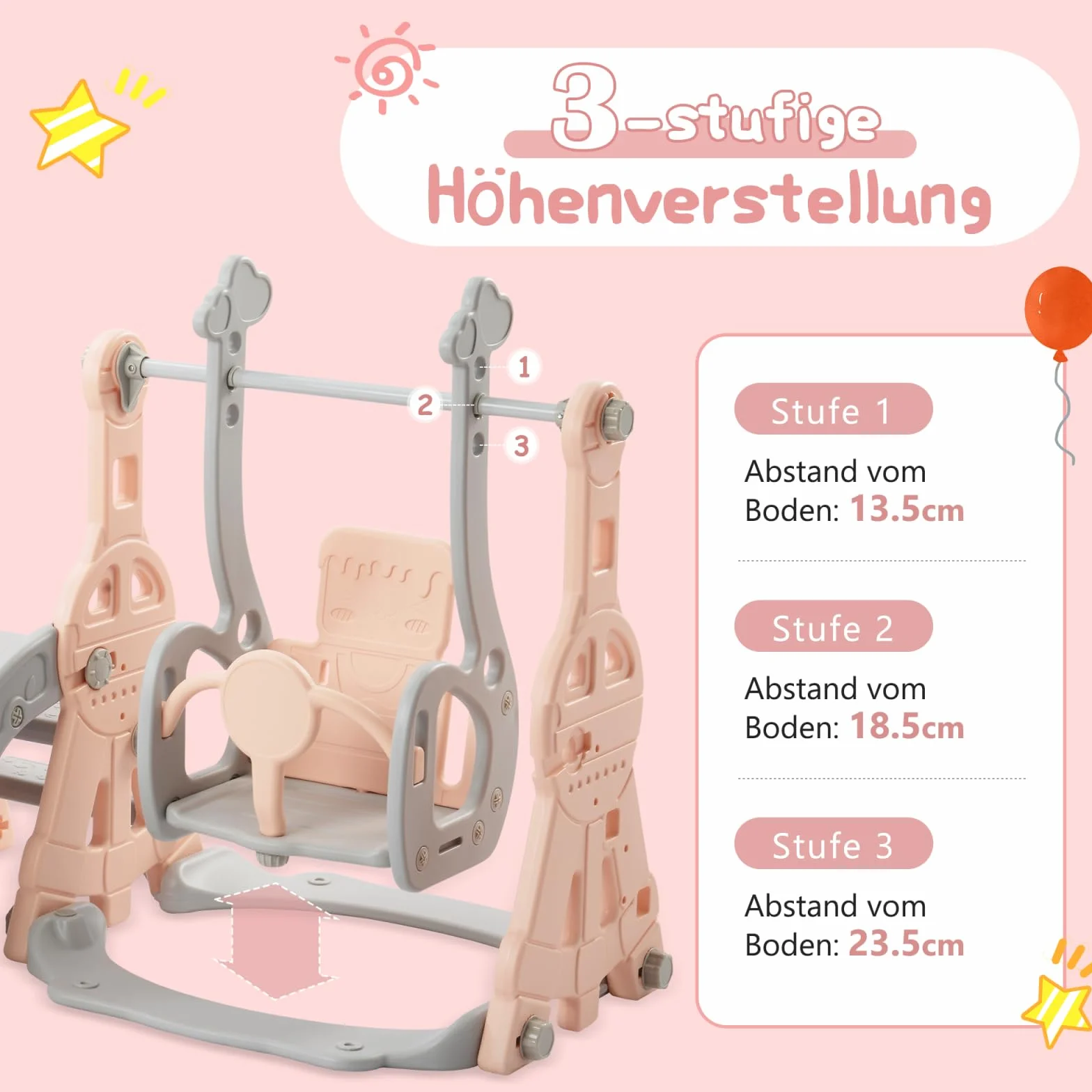 Scivolo per bambini 4 in 1, per interni ed esterni, con altalena, struttura per arrampicata, basket, scivolo da giardino, parco giochi per bambini, Easy Assembly (rosa – 4 in 1)