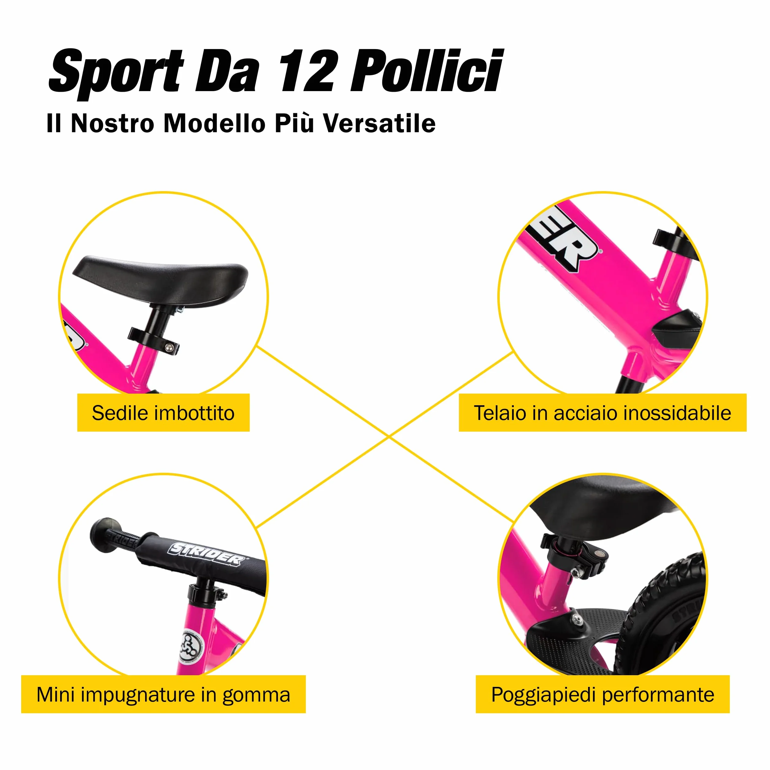 Strider Bicicletta sportiva per bambini, 12 pollici, bici da corsa da 18 mesi a 5 anni, Balance Bike