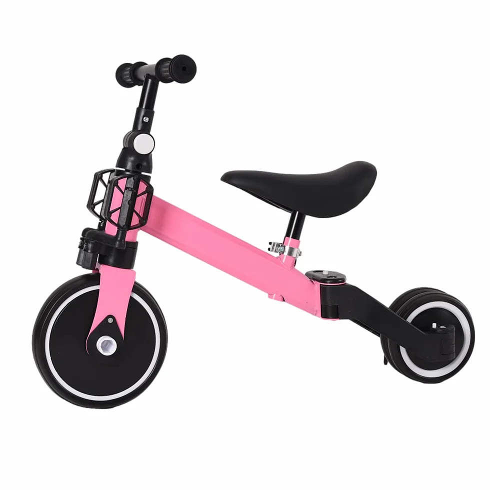 bicicletta per bambini con frizione,Triciclo 3 in 1 con manico scorrevole per bambini da 1 a 3 anni, ruota pieghevole, ruote più grandi, pedali rimovibili, 3 in 1 (rosa)