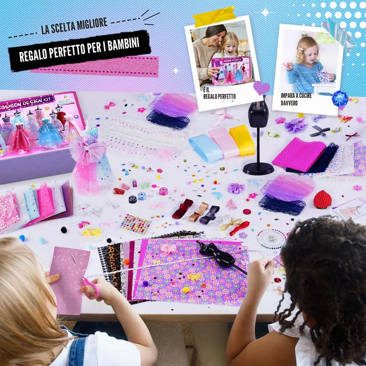 ONE TO FOUR 1000+ Pezzi – Kit Di Design Di Moda Per Ragazze con 6 Manichini, Kit Per Arte e Artigianato Creativi, Kit Da Cucito Per Bambini, Regalo di Compleanno per Bambine, 6 7 8 9 10 11 12+ anni