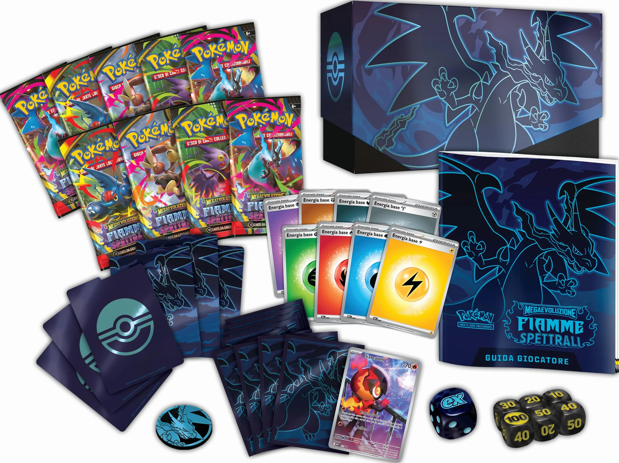 Pokémon GCC: Set Allenatore Fuoriclasse Fiamme Spettrali Megaevoluzione - Carta Promozionale, 9 Buste Espansione, Accessori Premium