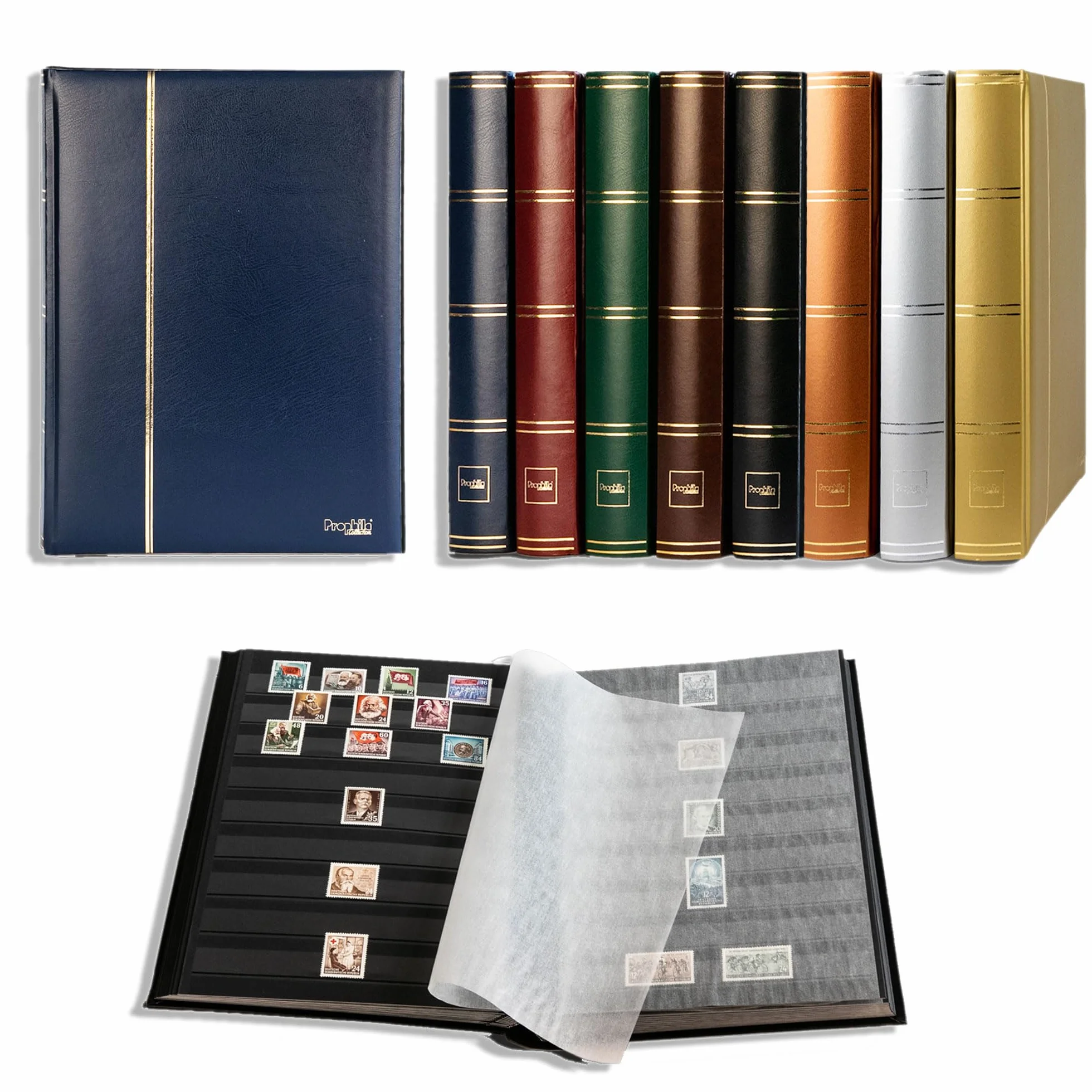 Prophila Leuchtturm classificatori 60 pagina pagine nere, blu colori