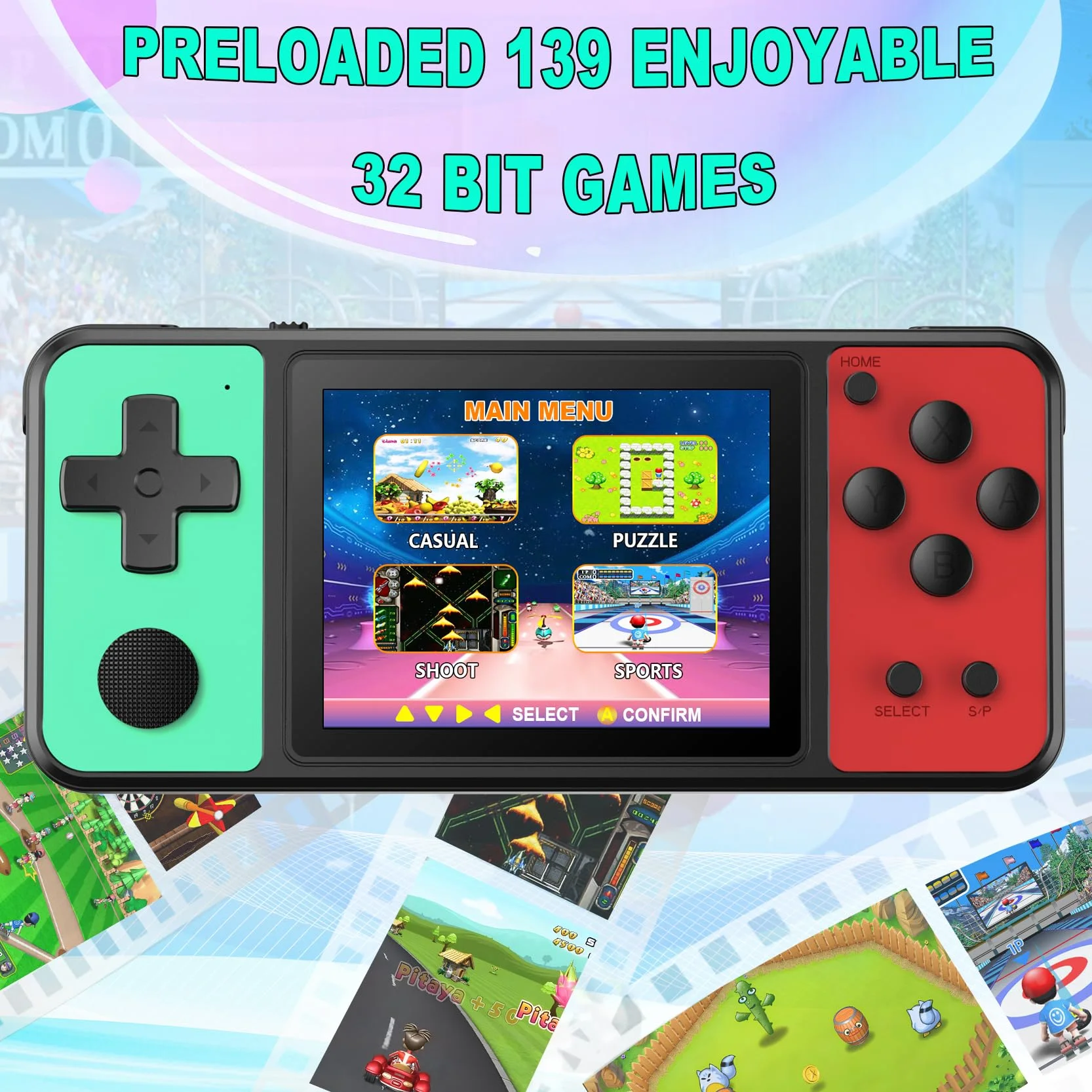 Giochi portatili a 32 bit - 139 videogiochi integrati - Display IPS da 3" ricaricabile - Giocatore arcade portatile - Giocattoli elettronici per bambini