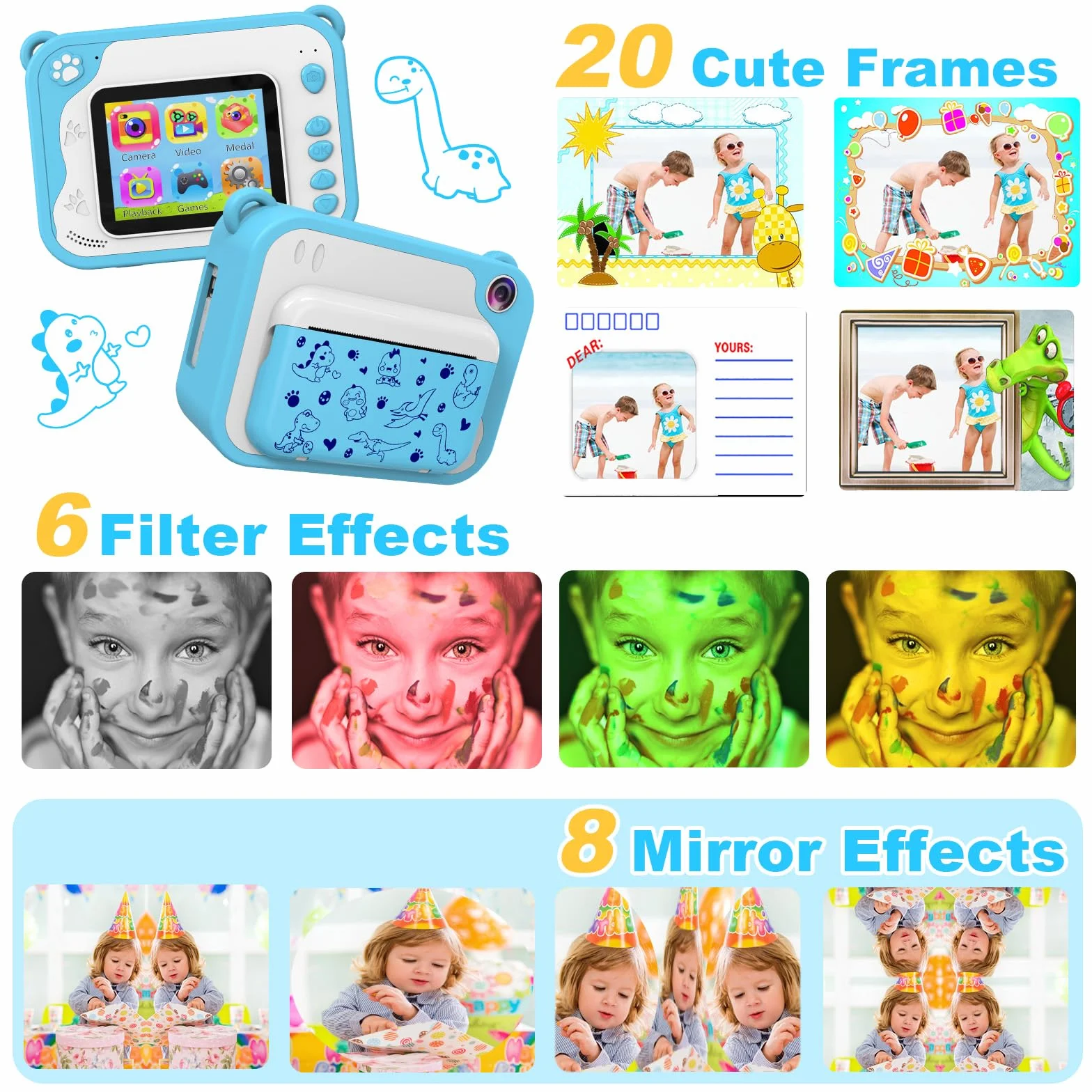 Macchina Fotografica Bambini Istantanea,ULEWAY Digitale Fotocamera 1080P HD Videocamera Giochi con 32GB Scheda SD, 5 Penne Colorate, Regalo di Compleanno per Ragazzi e ragazze 3-12 Anni (Blu)