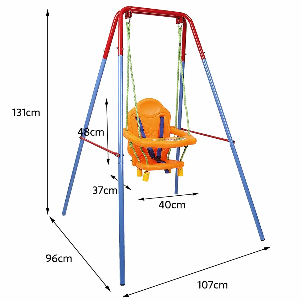 Altalena per bambini con cavalletto e sedile, bracciolo e cintura di sicurezza, sedile per altalena, altalena 3 in 1 per bambini con schienale, facile da montare (107 x 96 x 131 cm)