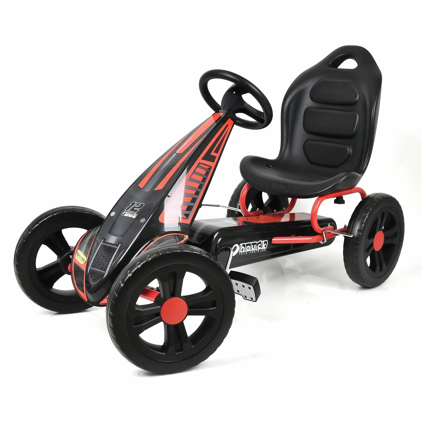 hauck Cyclone Go Kart a Pedali - Cavalcabile Bambino con Freno a Mano e Sedile Regolabile - Ruote EVA Ø 29,1 cm, Telaio in Acciaio - Per Bambini Da 4 a 10 Anni e Max. 55 kg- Rosso