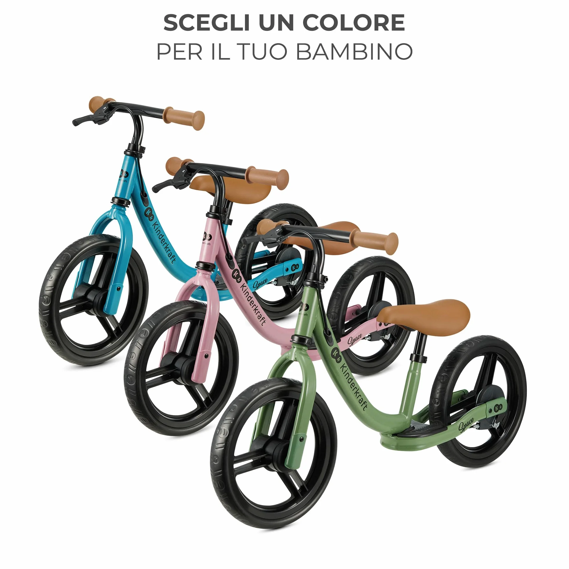 Kinderkraft SPACE2 Bicicletta bambini 3-5 anni, Bici senza pedali, 12 polici ruote, Design sportivo, Regolazione della sella, Montaggio facile, Struttura leggera