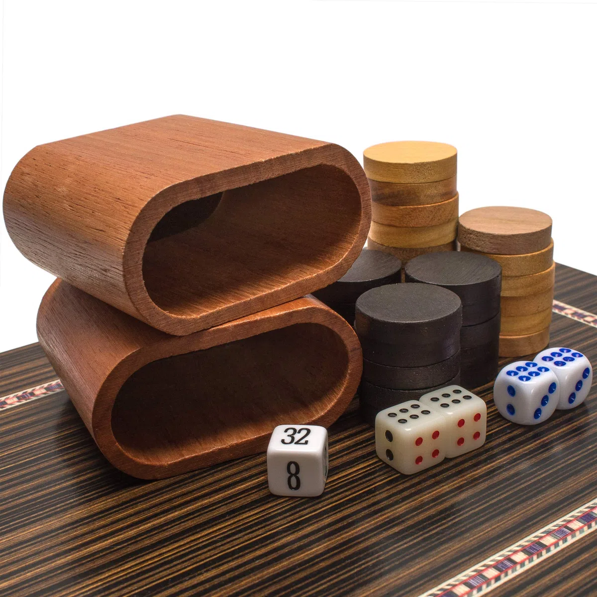 Yellow Mountain Imports, Set Backgammon Intarsiato in Legno, "Dorne" - con Pedine e Accessori, Tabellone 33 centimetri