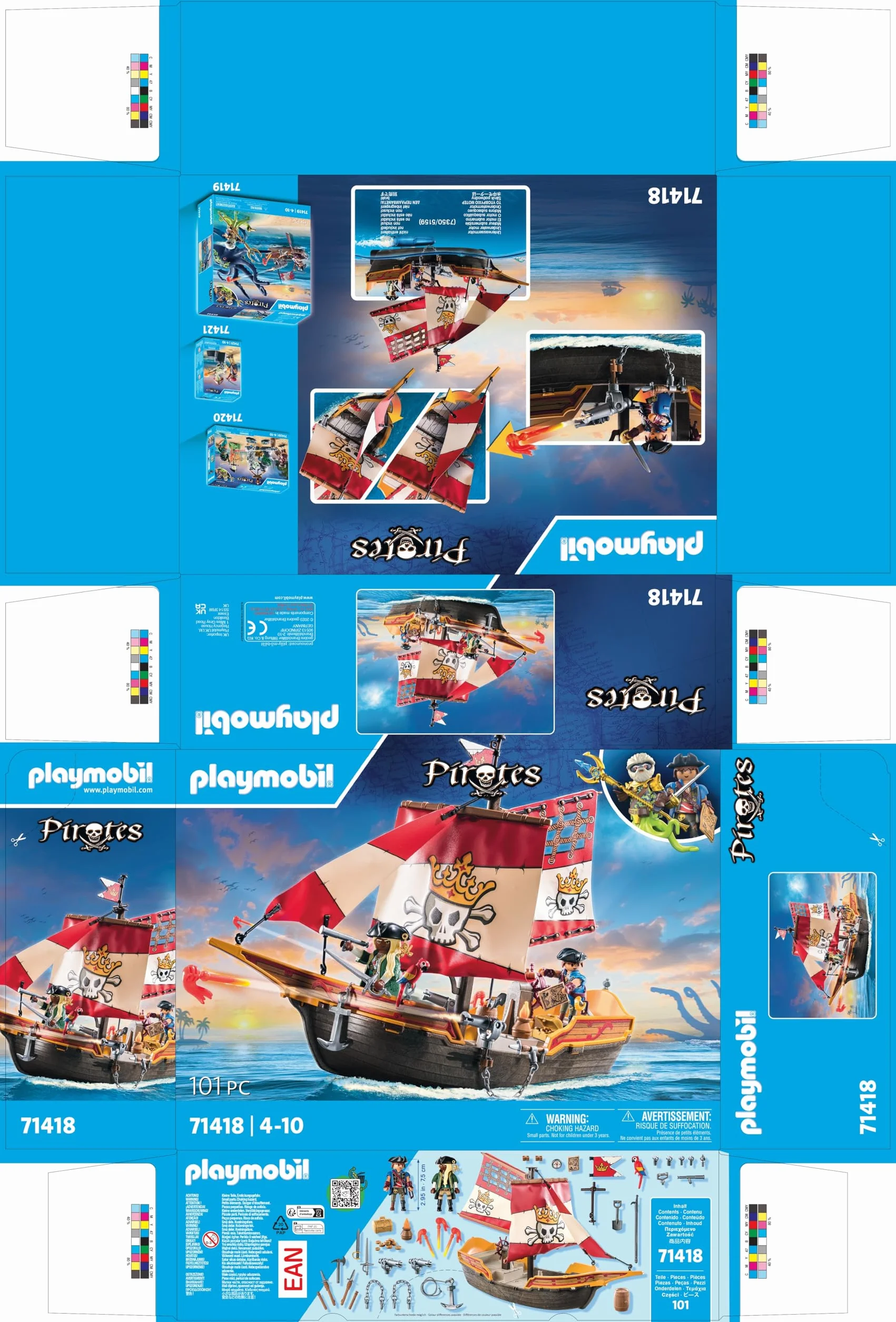 PLAYMOBIL Pirates 71418 Nave Pirata, emozionanti Avventure piratesche, playset con Molti Accessori Come Un telescopio, Una Bussola e cannoni, Giocattolo per Bambini dai 4 Anni in su
