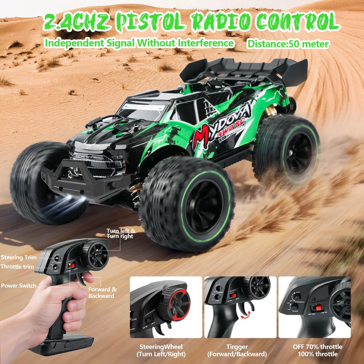 1:14 Auto telecomandata, 4X4 High Speed RC Offroad con 2 batterie, All Terrain 2.4 GHz RC Offroad telecomandato mostro truck auto da corsa giocattolo regalo per bambini e adulti