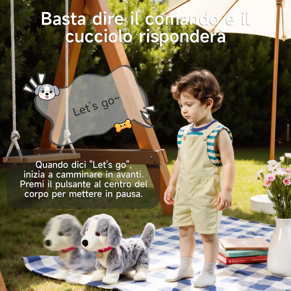 Cane Giocattolo Interattivo Elettronico Peluche con Controllo Vocale, Cammina e Abbaia, Regalo per Bambini 3+