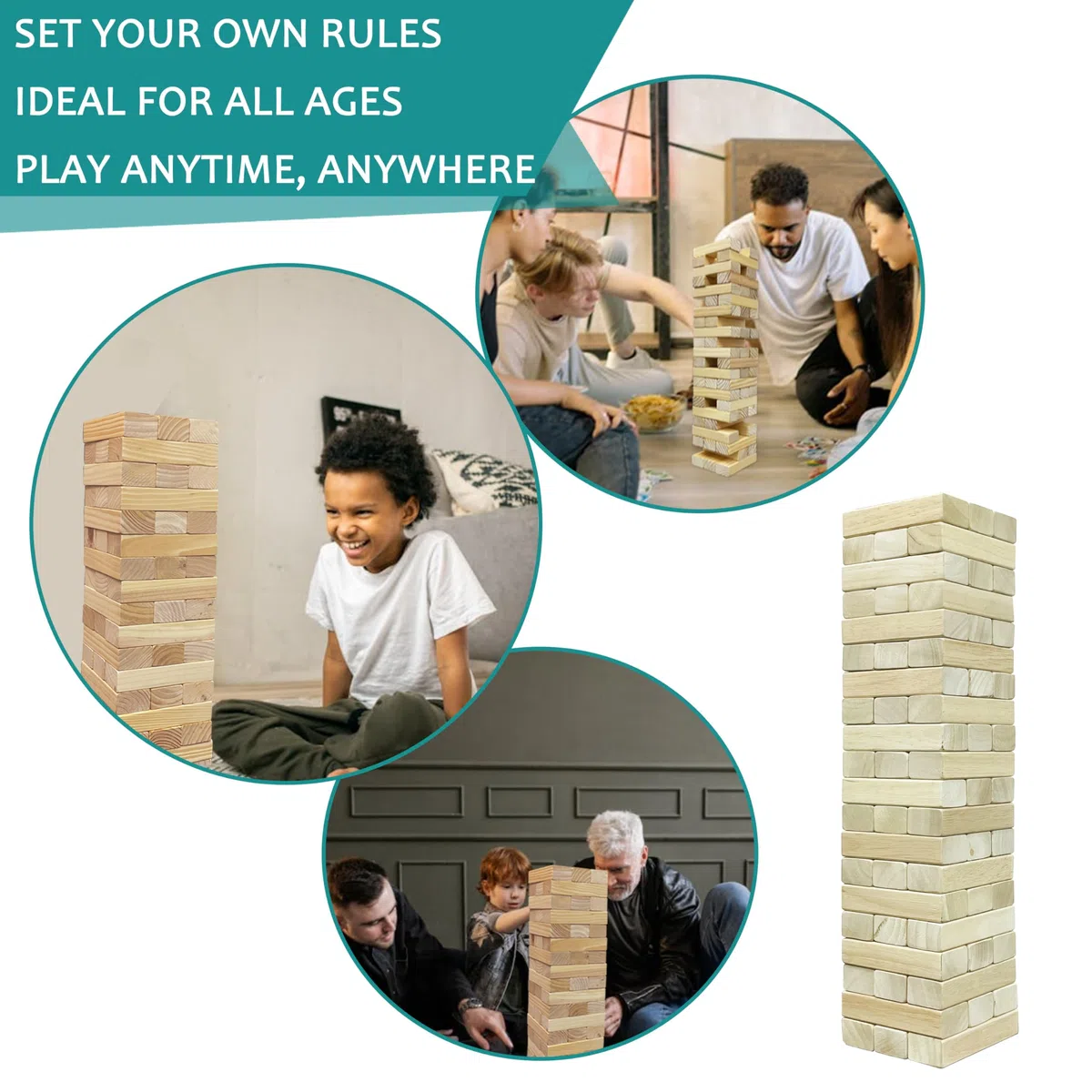 Gioco di Torre di Tamburi in Legno 60 pezzi Blocchi da Impilare