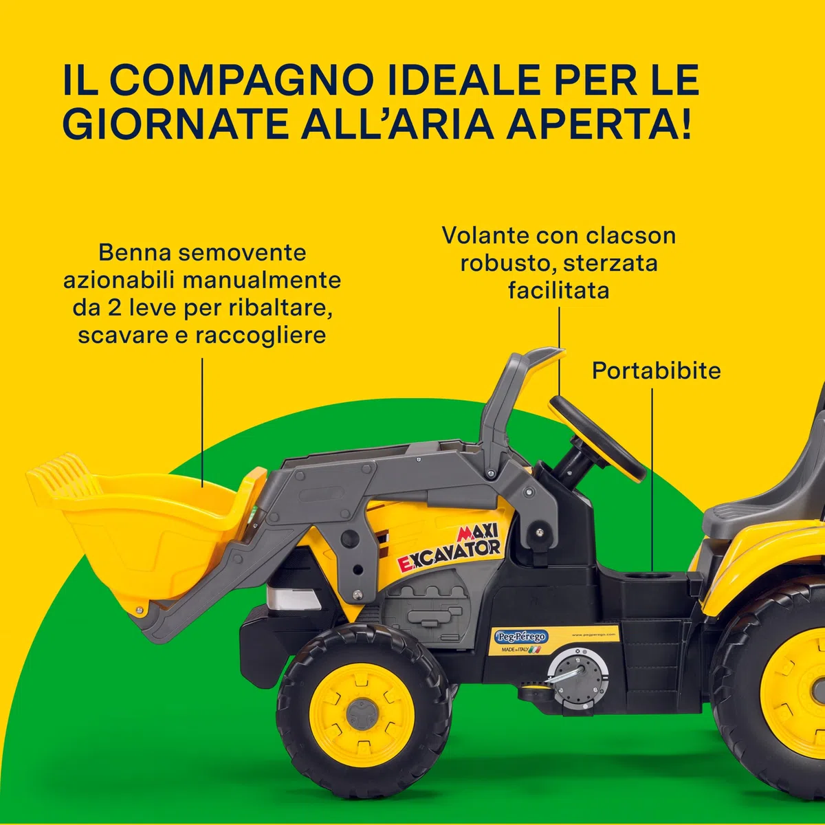 PEG Maxi Excavator Ruspa a Pedali per Bambini dai 2 Anni con Benna Semovente