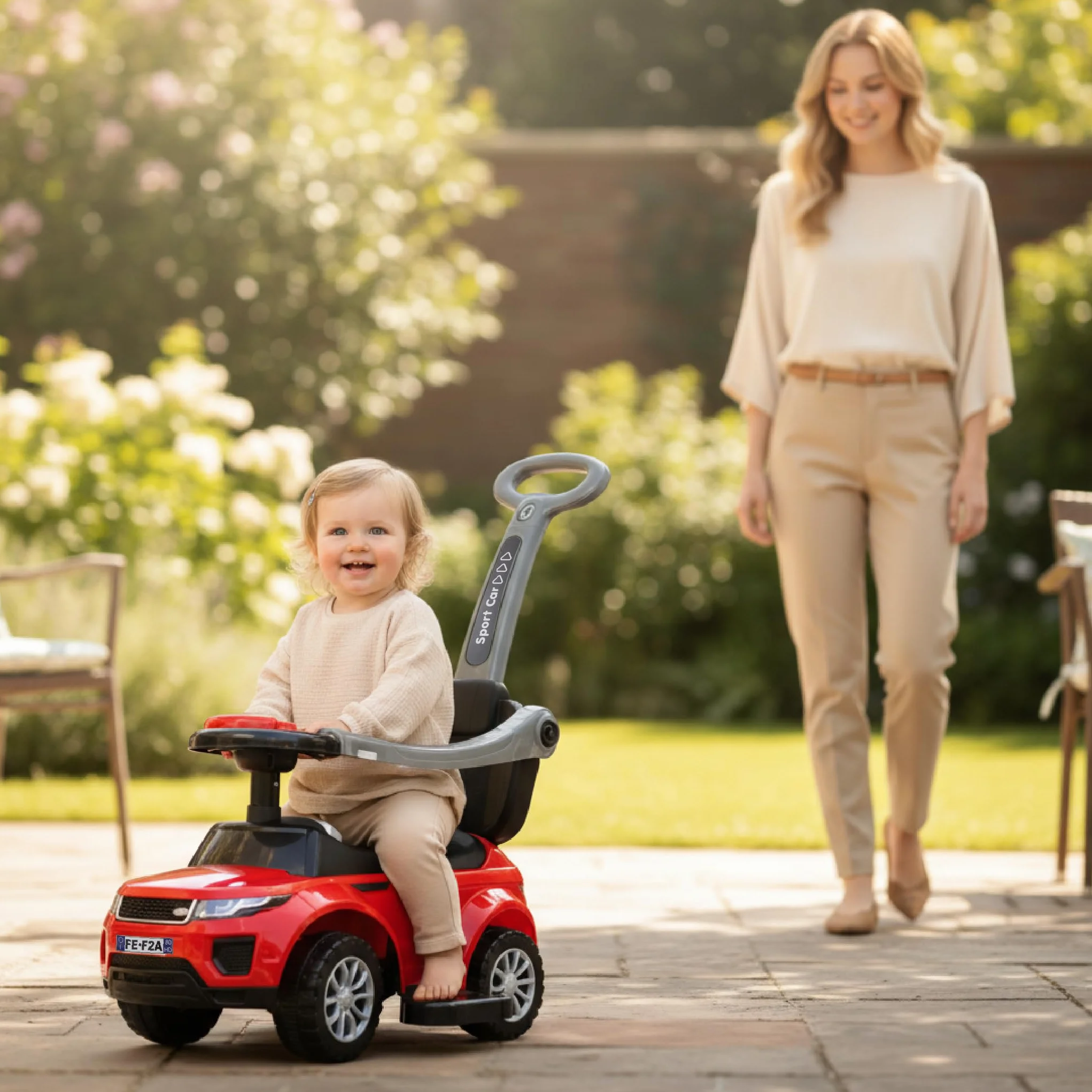 Auto a spinta per bambini 4in1, scivolo a partire da 1 anni, con clacson e musica, spazio per riporre i bagagli sotto il sedile (Rosso)